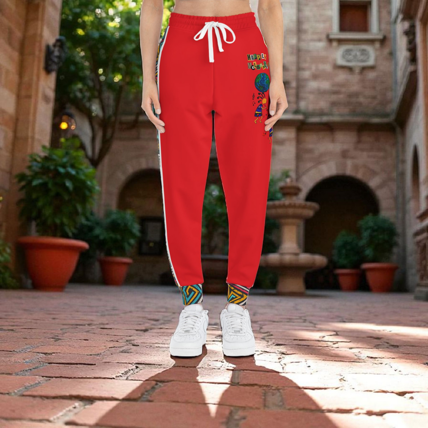 Handcrafted Afro Music Cartoon Art Athletic Joggers, Unisex Sweatpants, African Dance Jogging Pants