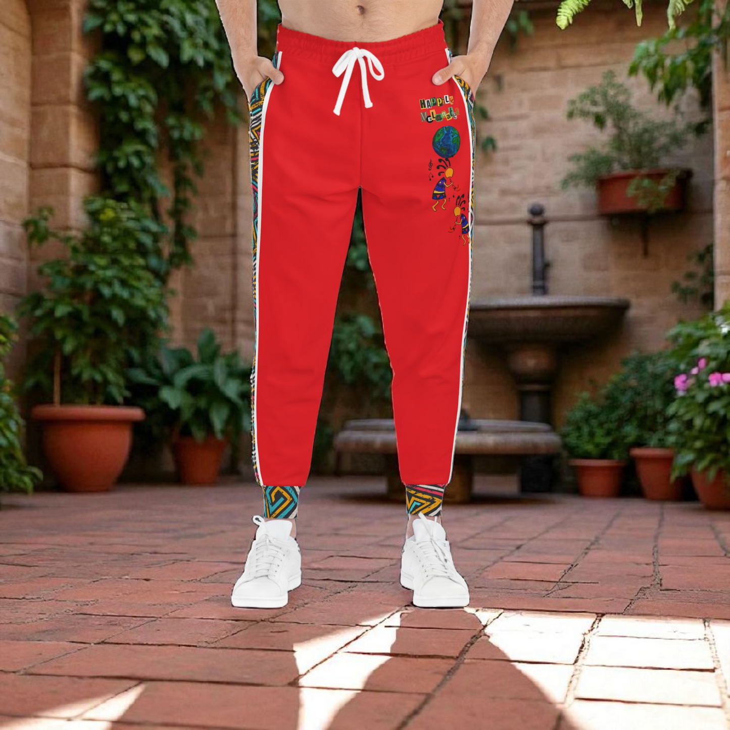 Handcrafted Afro Music Cartoon Art Athletic Joggers, Unisex Sweatpants, African Dance Jogging Pants