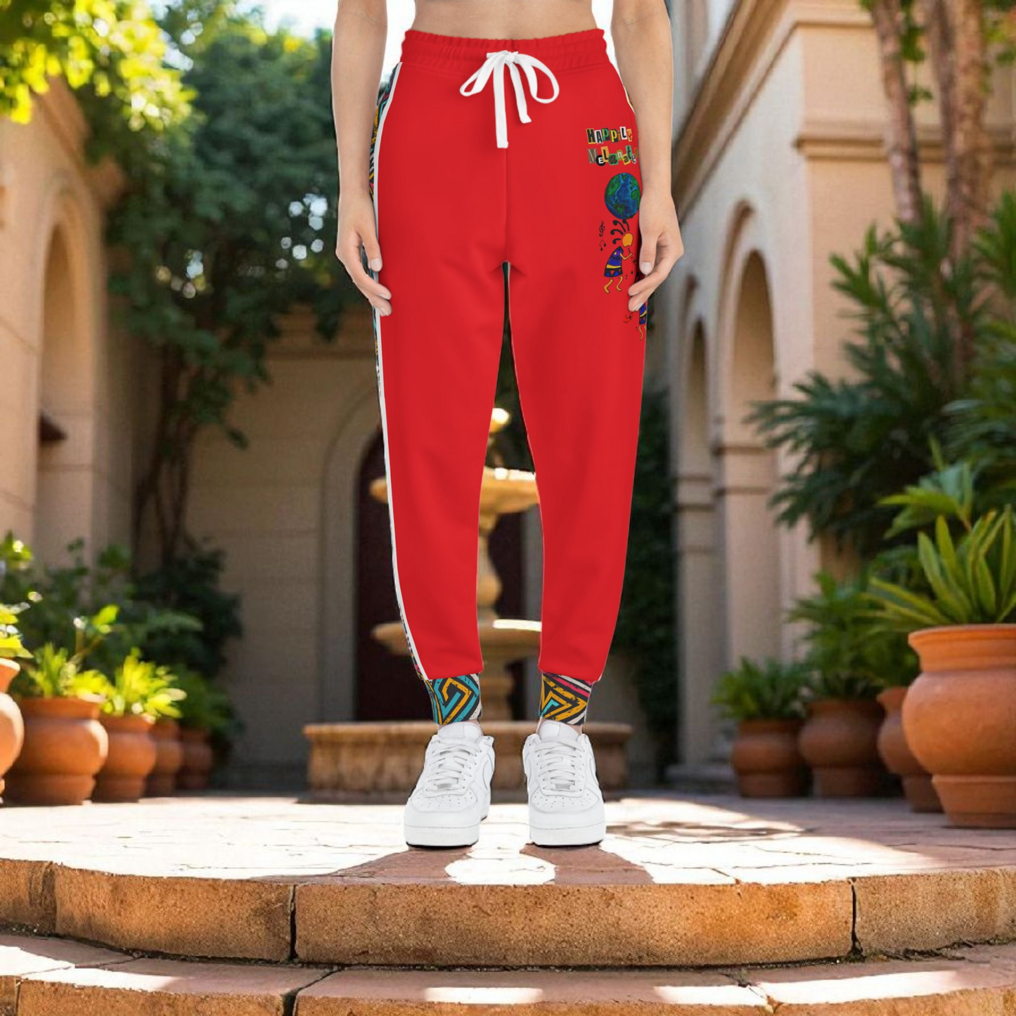 Handcrafted Afro Music Cartoon Art Athletic Joggers, Unisex Sweatpants, African Dance Jogging Pants