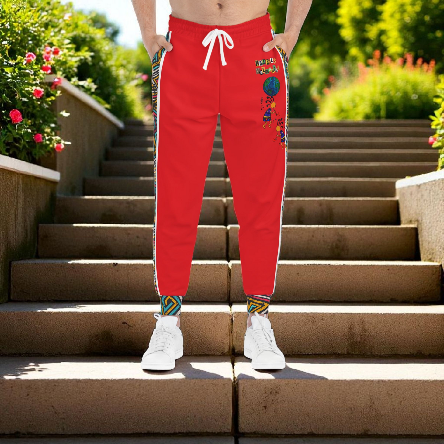 Handcrafted Afro Music Cartoon Art Athletic Joggers, Unisex Sweatpants, African Dance Jogging Pants