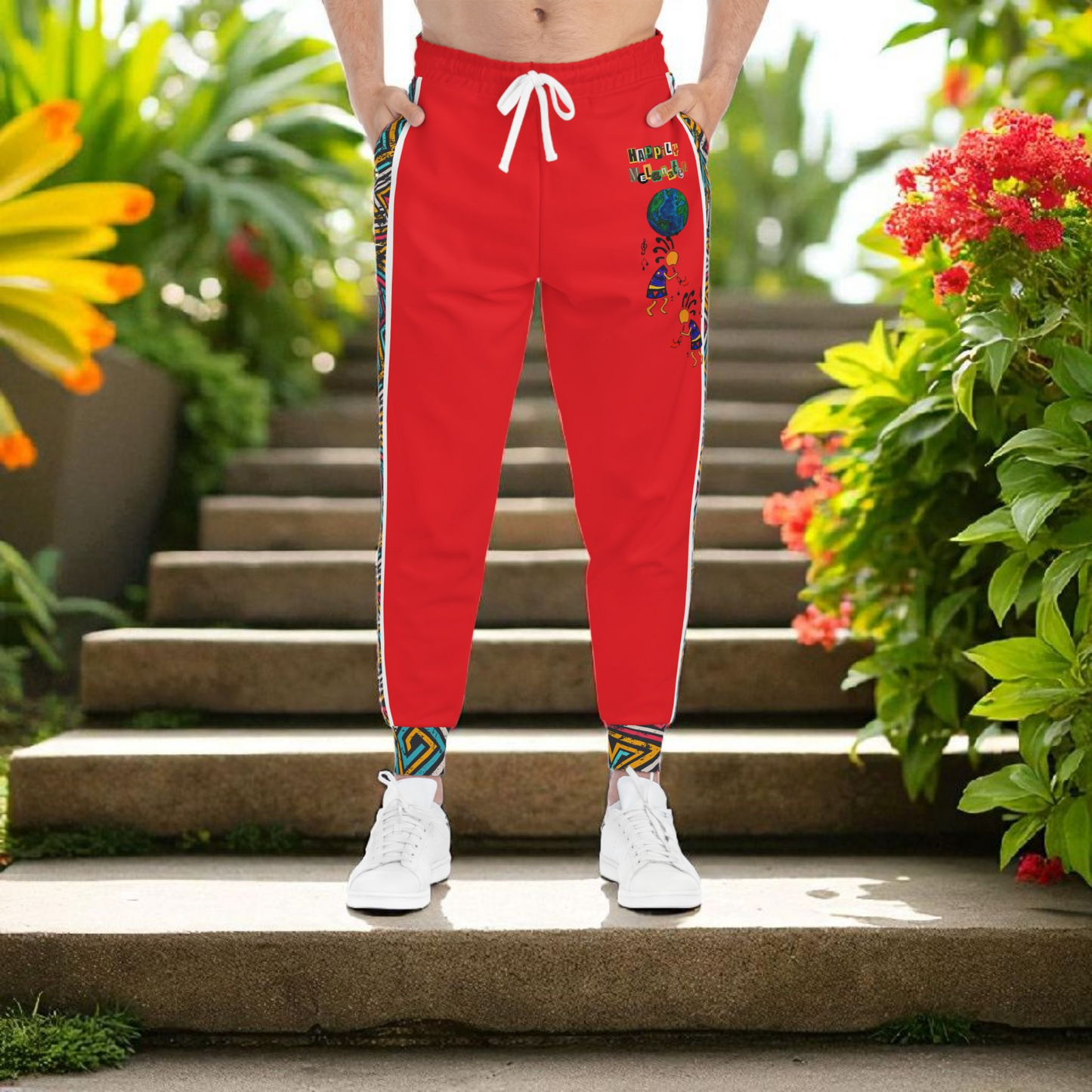Handcrafted Afro Music Cartoon Art Athletic Joggers, Unisex Sweatpants, African Dance Jogging Pants