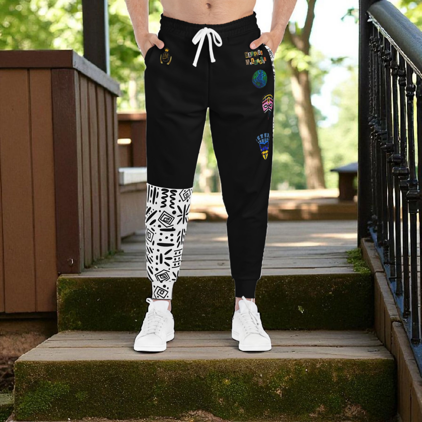 Handcrafted Afro Music Cartoon Art Athletic Joggers, Unisex Sweatpants, African Dance Jogging Pants