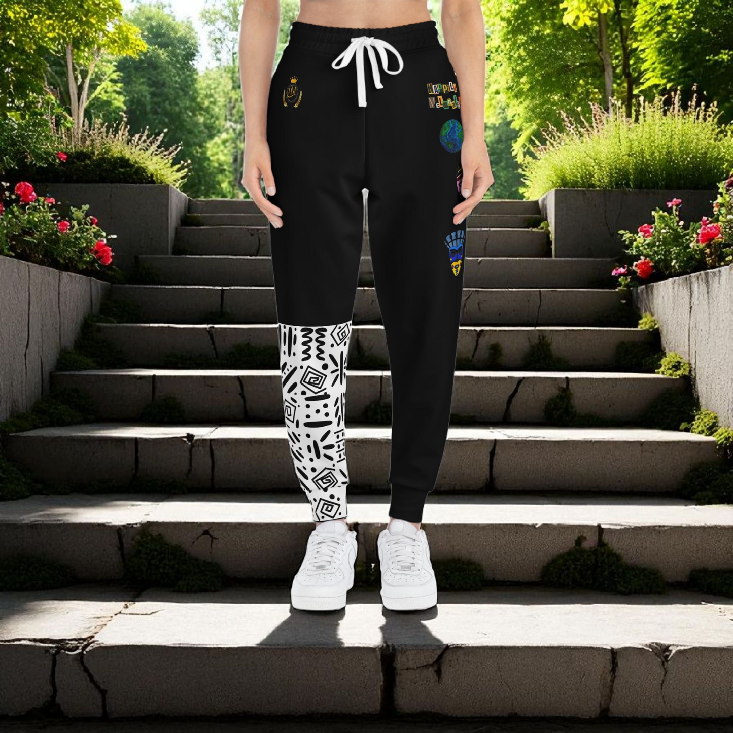 Handcrafted Afro Music Cartoon Art Athletic Joggers, Unisex Sweatpants, African Dance Jogging Pants