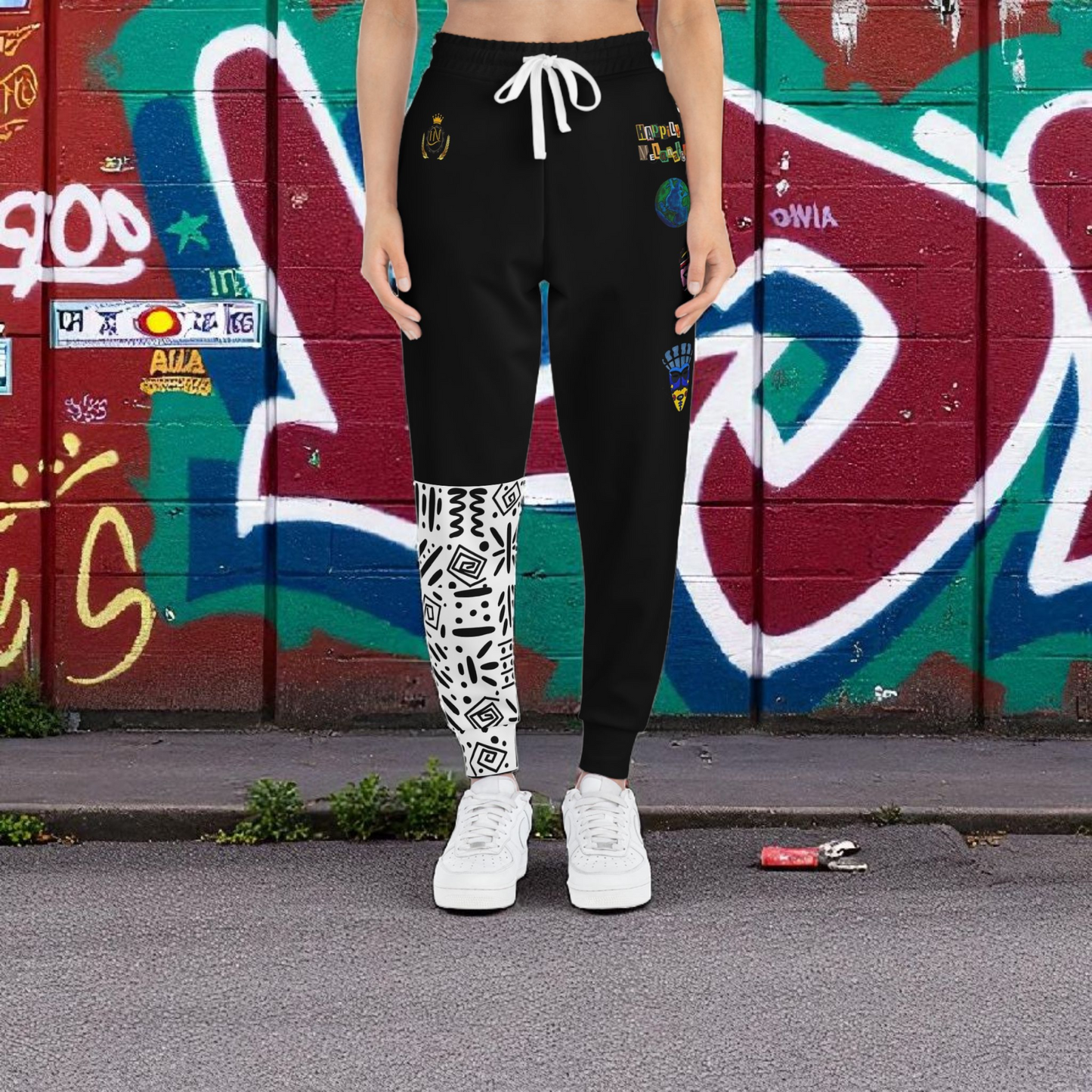 Handcrafted Afro Music Cartoon Art Athletic Joggers, Unisex Sweatpants, African Dance Jogging Pants