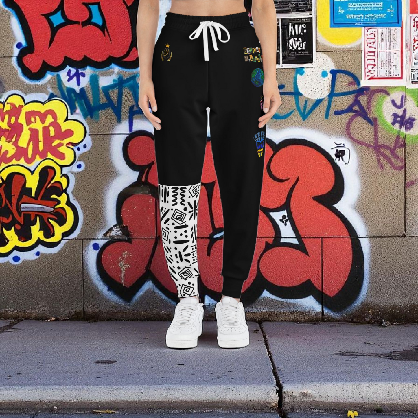 Handcrafted Afro Music Cartoon Art Athletic Joggers, Unisex Sweatpants, African Dance Jogging Pants