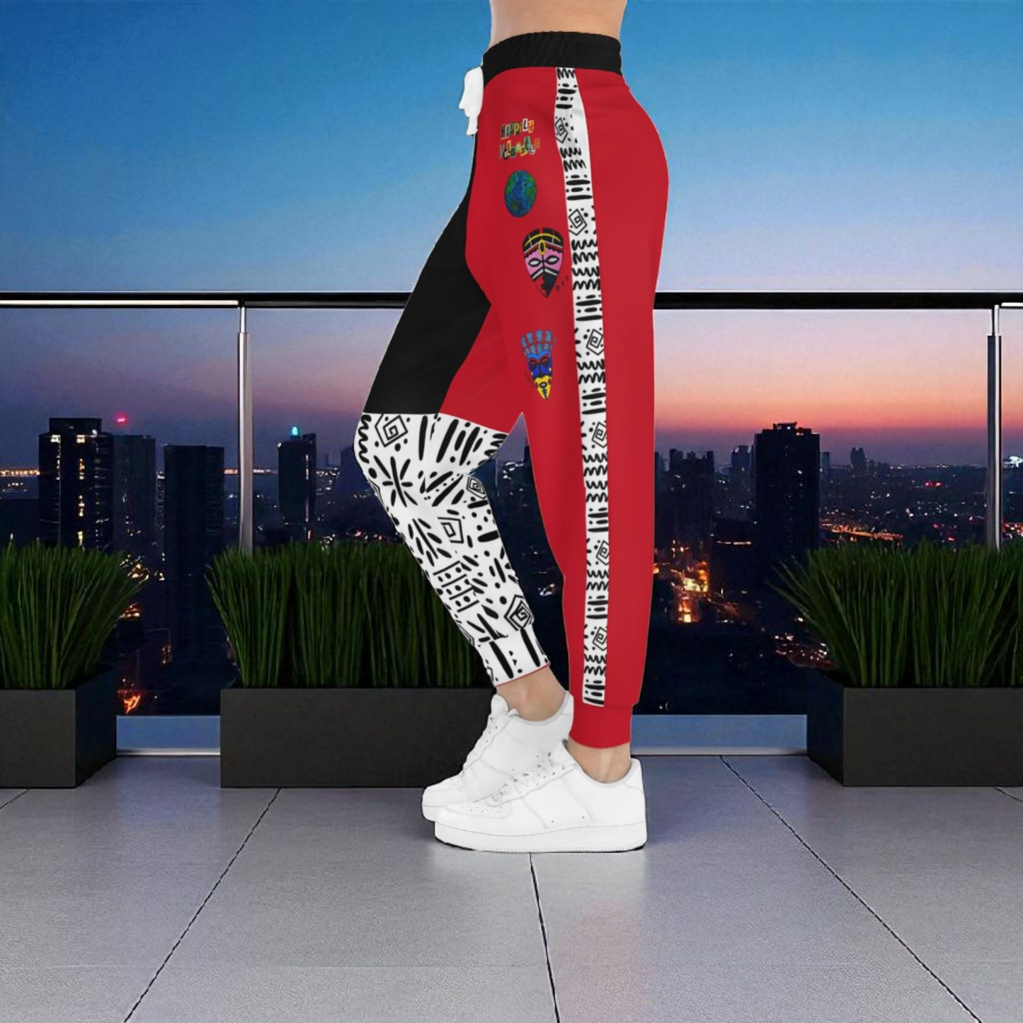 Handcrafted Afro Music Cartoon Art Athletic Joggers, Unisex Sweatpants, African Dance Jogging Pants