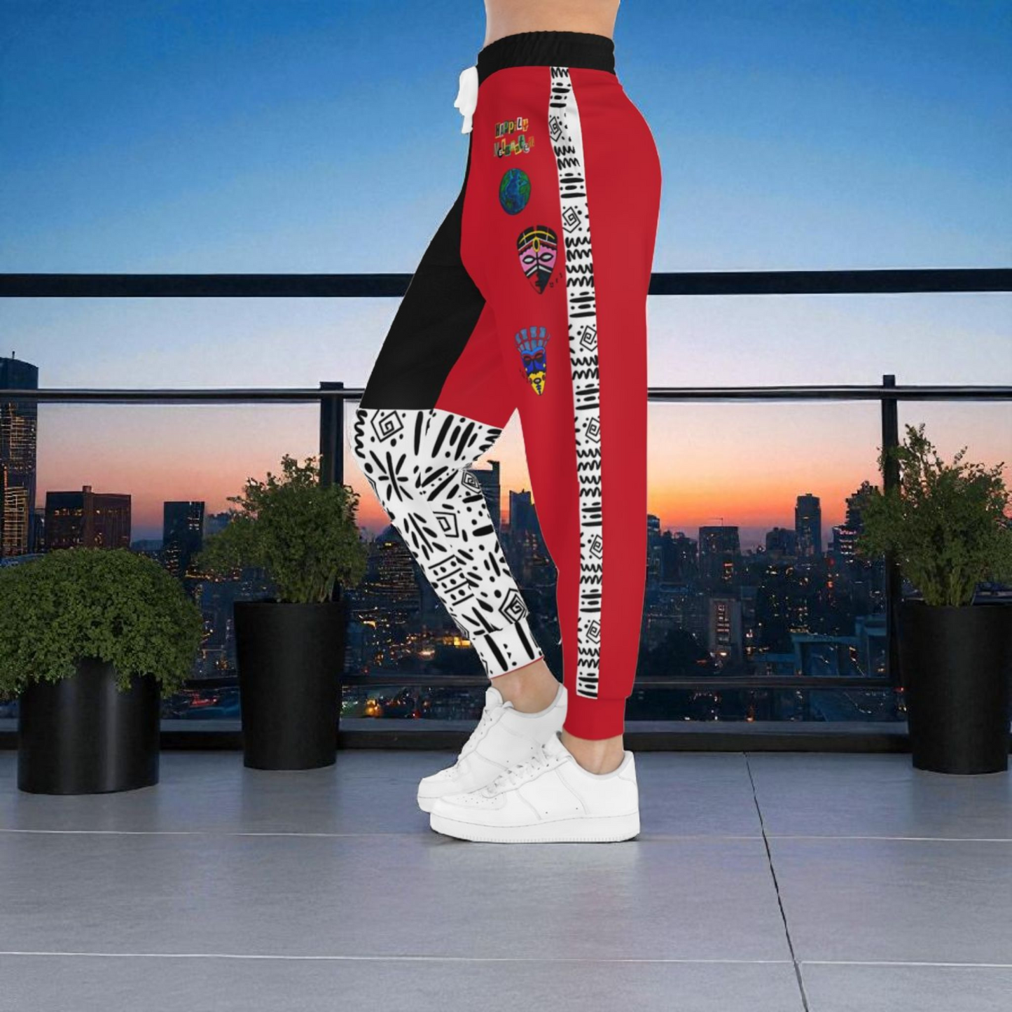 Handcrafted Afro Music Cartoon Art Athletic Joggers, Unisex Sweatpants, African Dance Jogging Pants