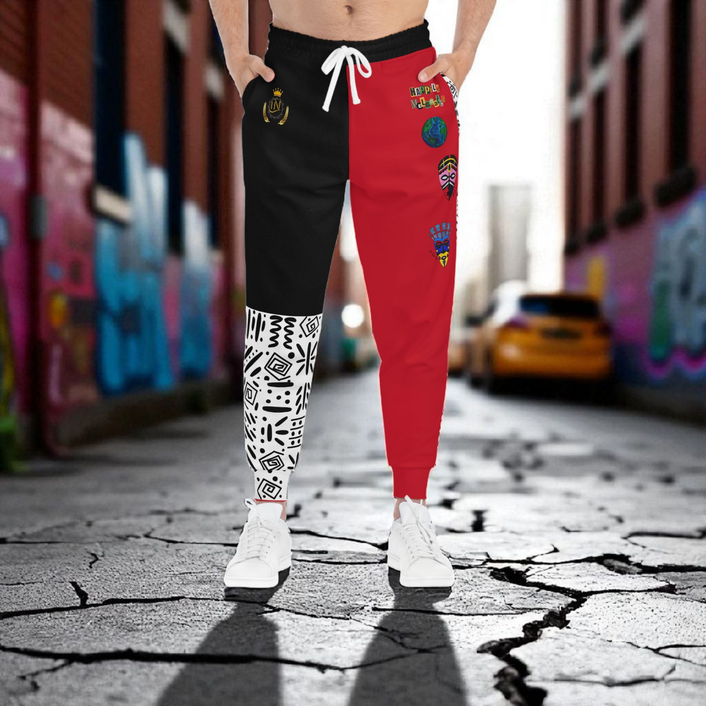 Handcrafted Afro Music Cartoon Art Athletic Joggers, Unisex Sweatpants, African Dance Jogging Pants