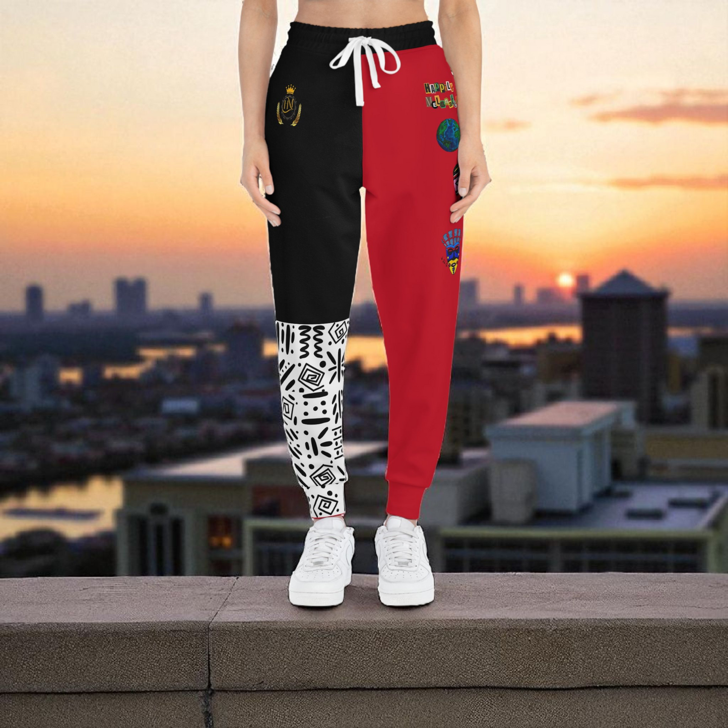 Handcrafted Afro Music Cartoon Art Athletic Joggers, Unisex Sweatpants, African Dance Jogging Pants