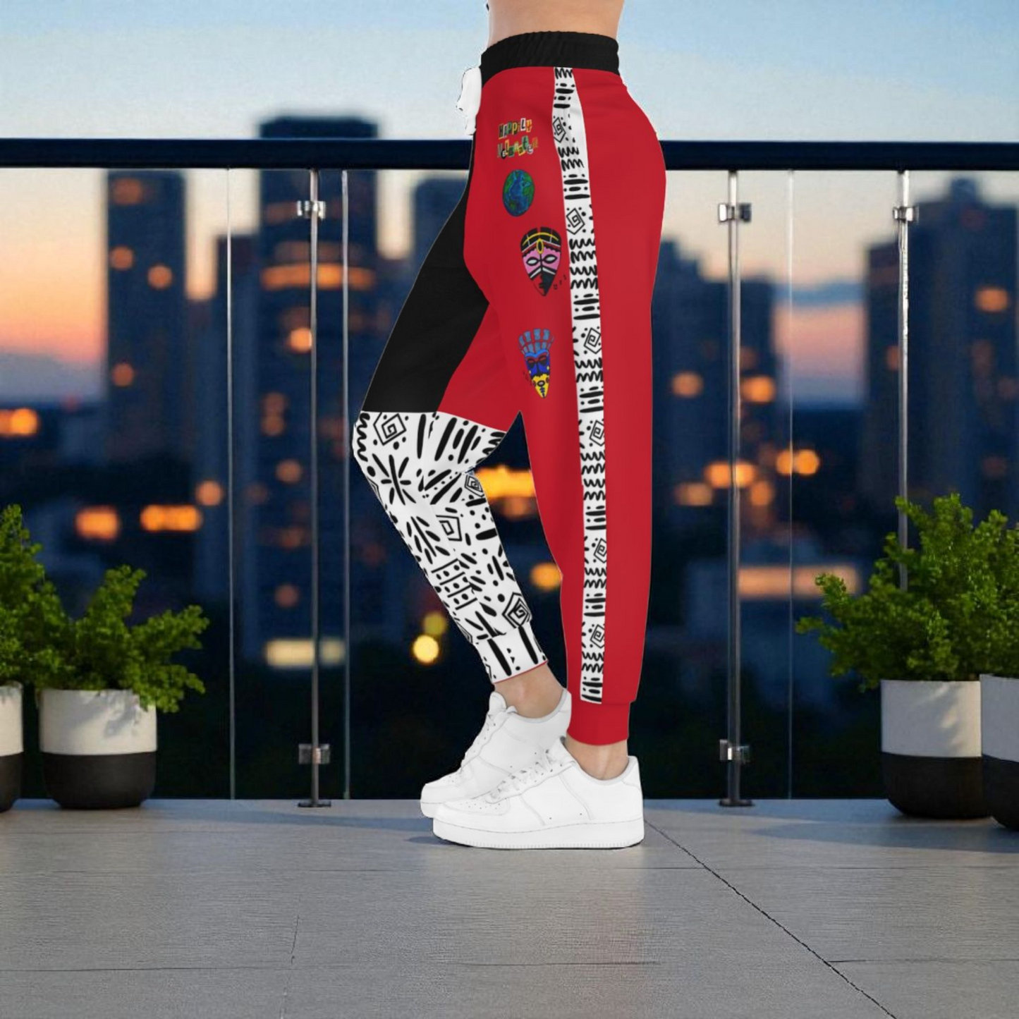 Handcrafted Afro Music Cartoon Art Athletic Joggers, Unisex Sweatpants, African Dance Jogging Pants