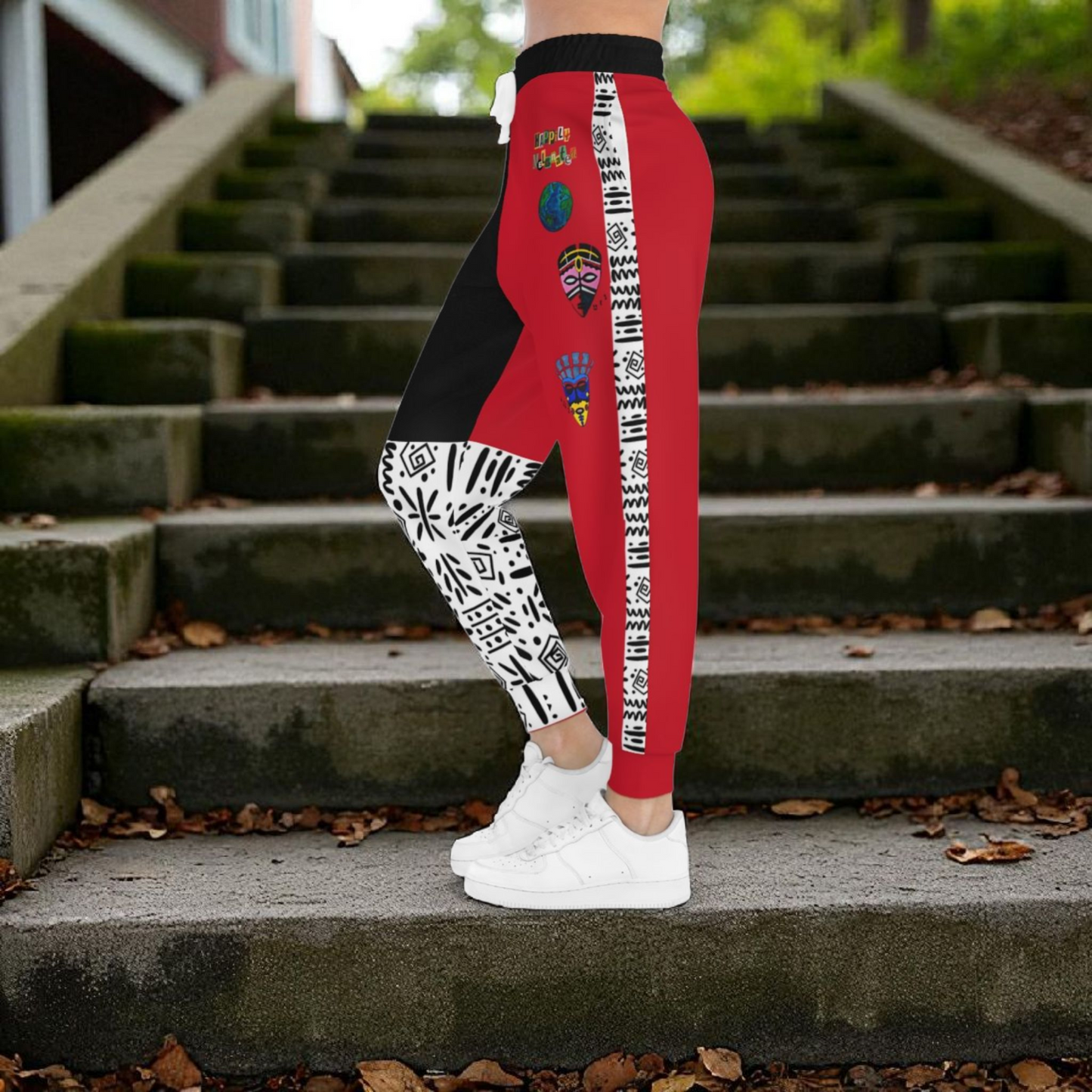 Handcrafted Afro Music Cartoon Art Athletic Joggers, Unisex Sweatpants, African Dance Jogging Pants