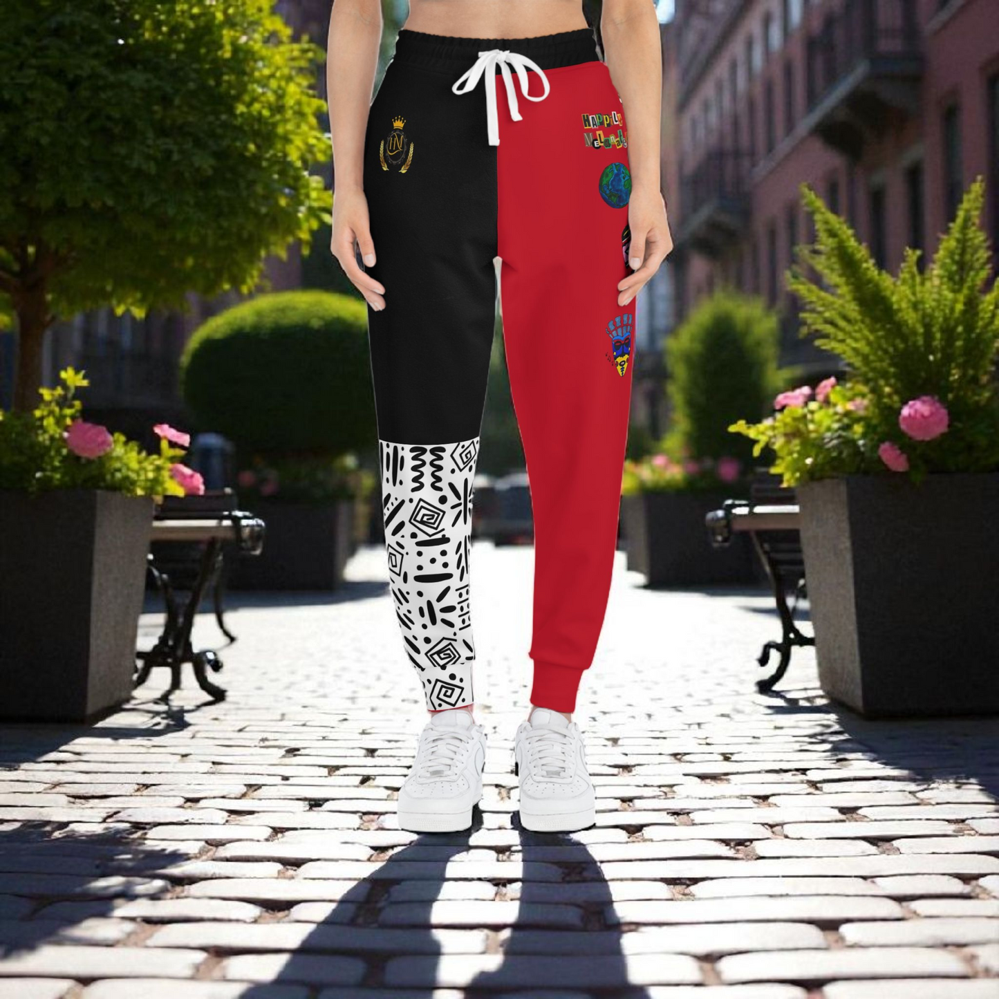 Handcrafted Afro Music Cartoon Art Athletic Joggers, Unisex Sweatpants, African Dance Jogging Pants