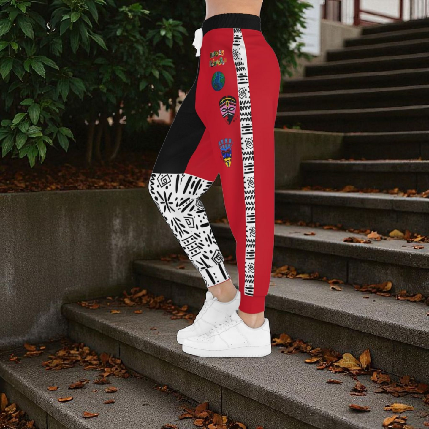 Handcrafted Afro Music Cartoon Art Athletic Joggers, Unisex Sweatpants, African Dance Jogging Pants