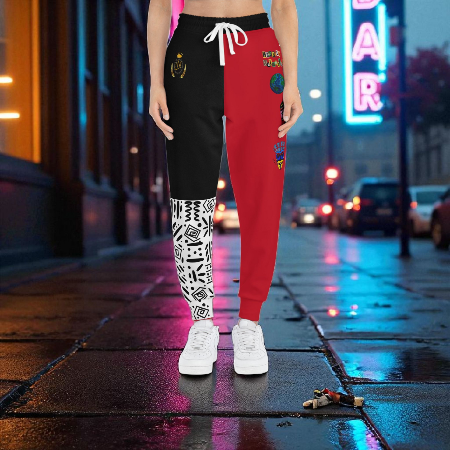 Handcrafted Afro Music Cartoon Art Athletic Joggers, Unisex Sweatpants, African Dance Jogging Pants