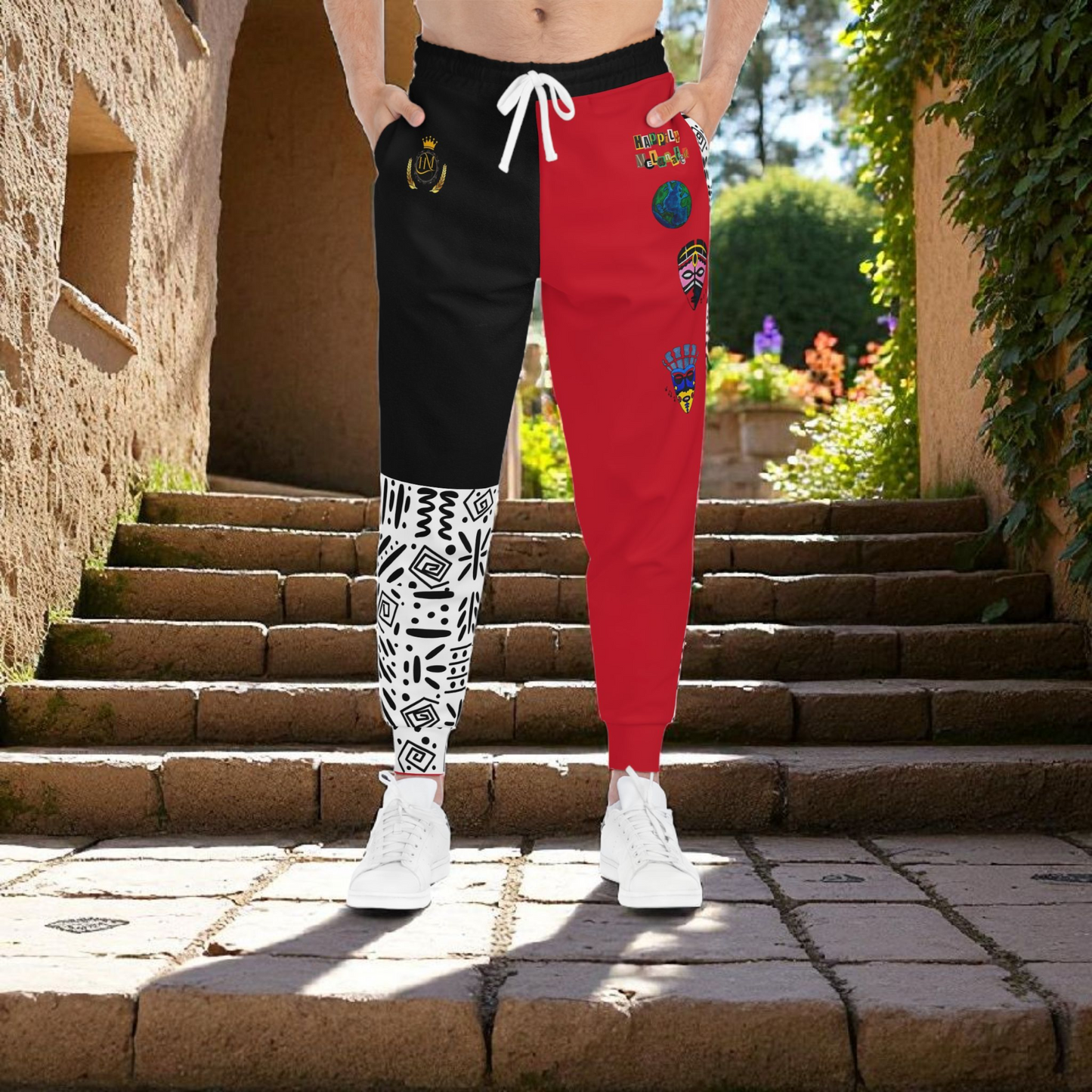 Handcrafted Afro Music Cartoon Art Athletic Joggers, Unisex Sweatpants, African Dance Jogging Pants