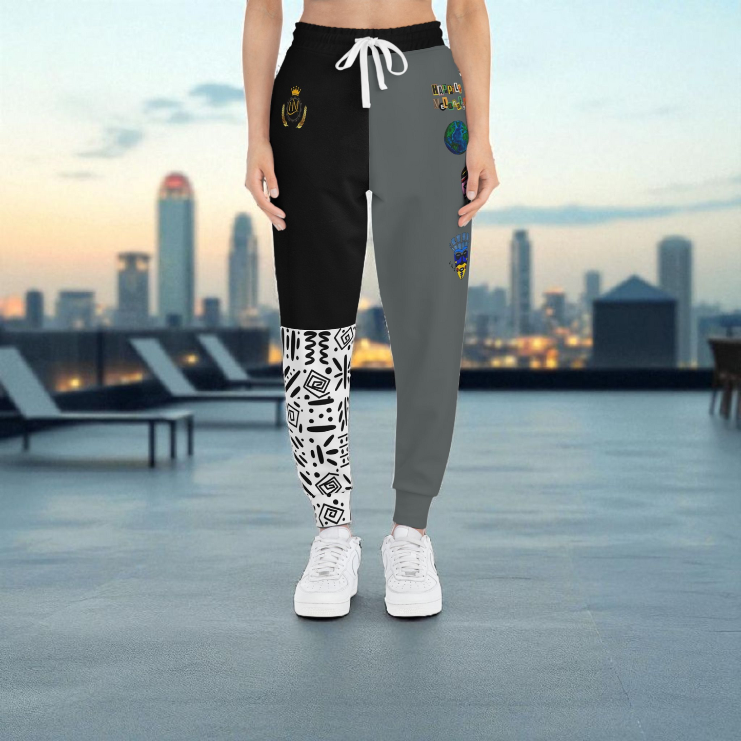 Handcrafted Afro Music Cartoon Art Athletic Joggers, Unisex Sweatpants, African Dance Jogging Pants
