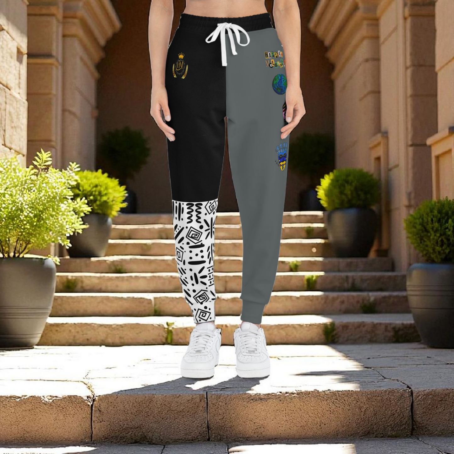 Handcrafted Afro Music Cartoon Art Athletic Joggers, Unisex Sweatpants, African Dance Jogging Pants