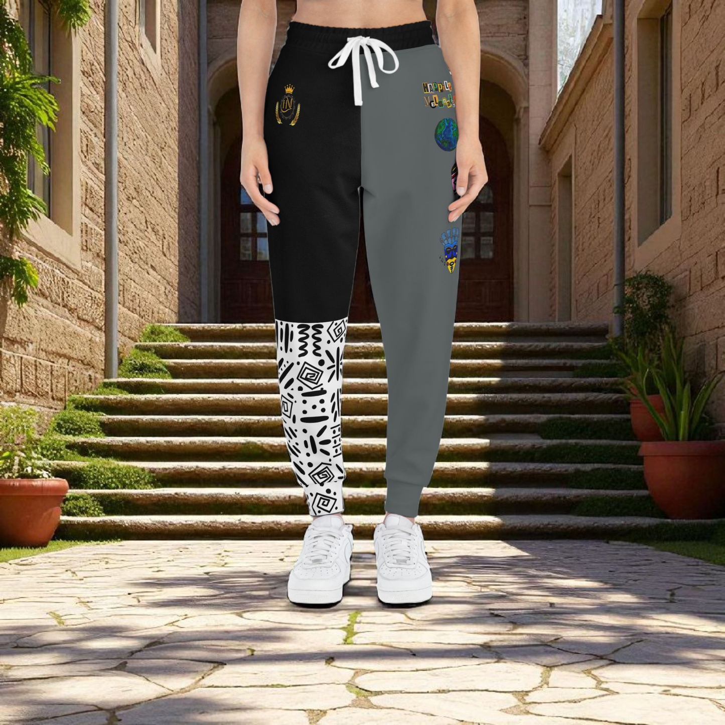 Handcrafted Afro Music Cartoon Art Athletic Joggers, Unisex Sweatpants, African Dance Jogging Pants