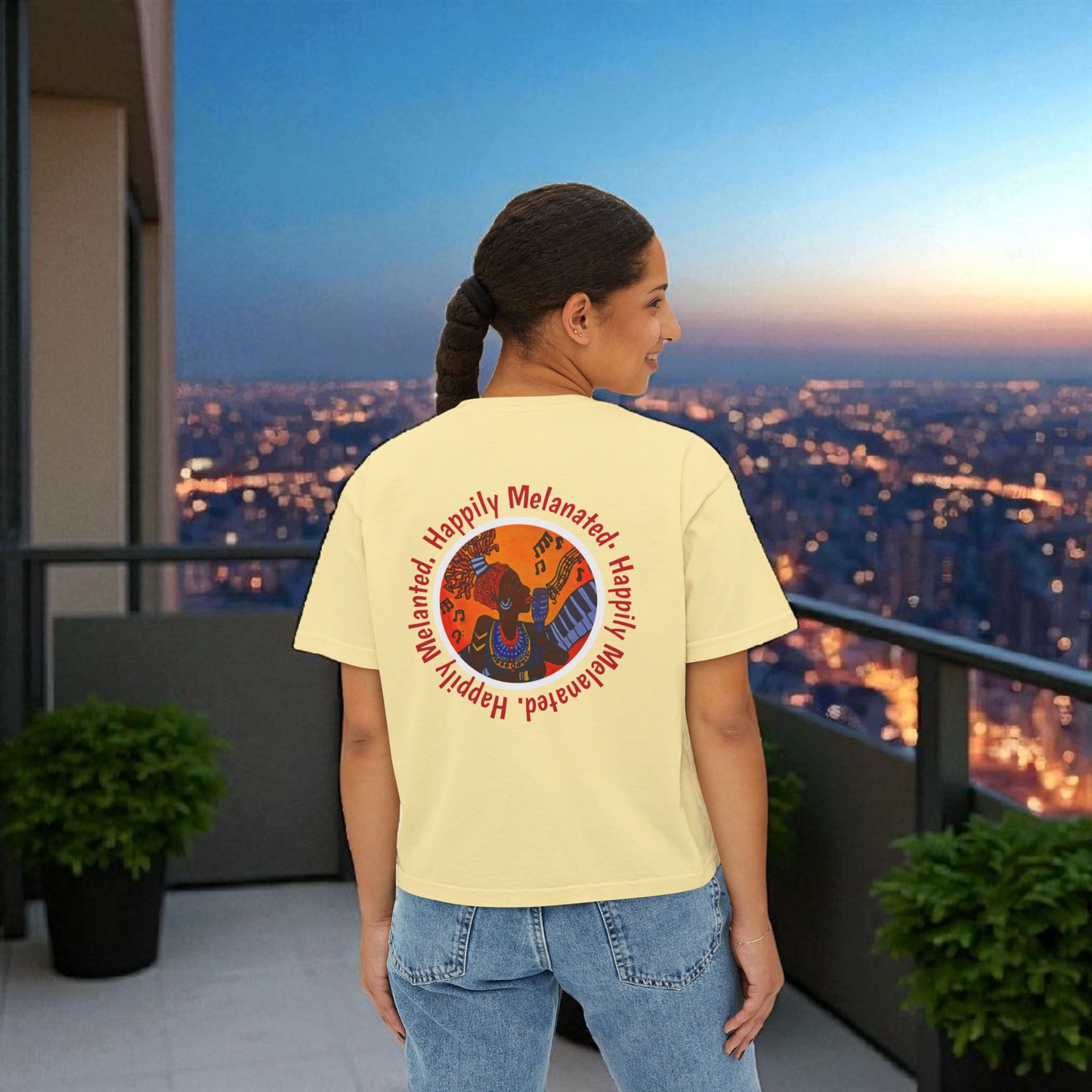 Women's Afro Music Cartoon Oversized Boxy T-shirt