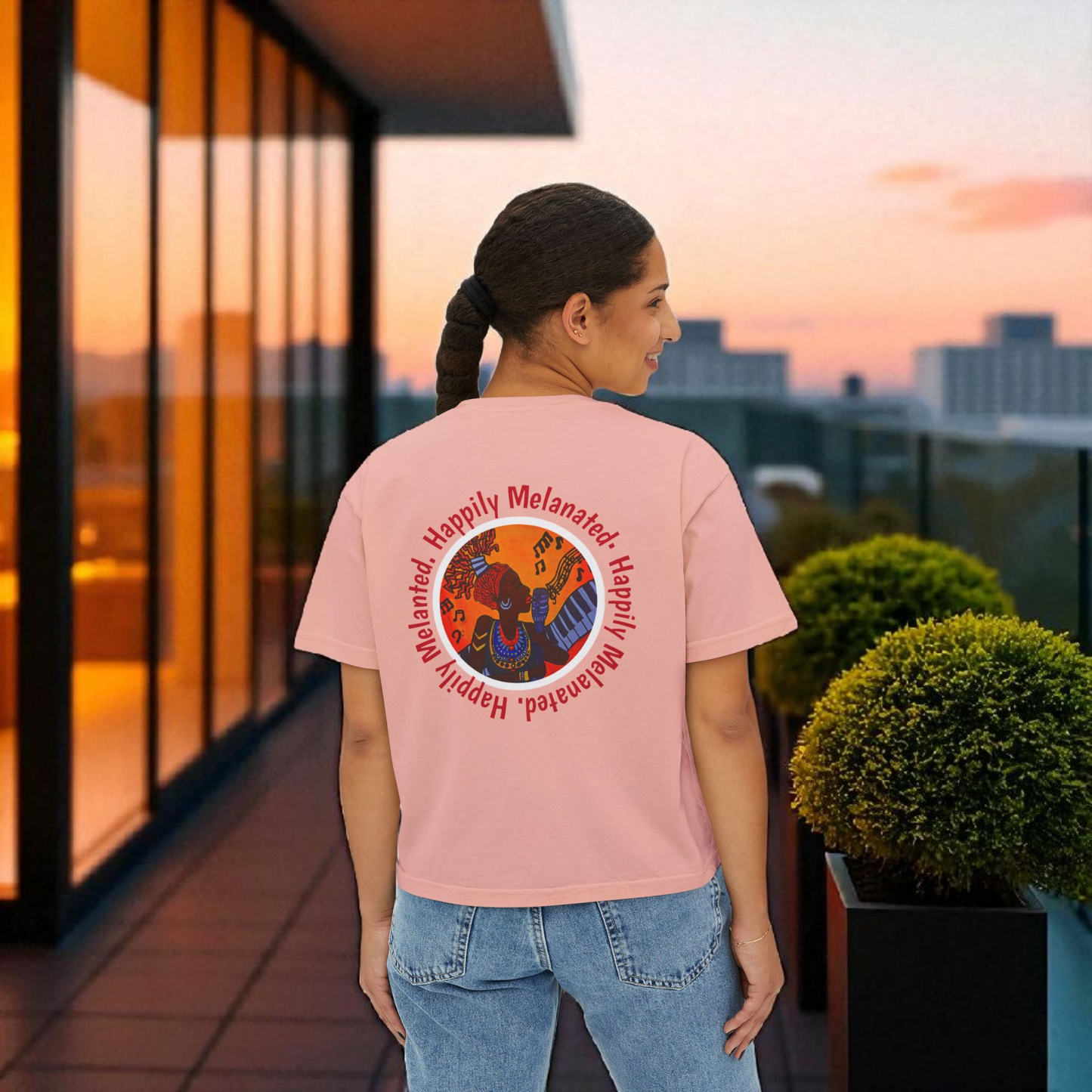 Women's Afro Music Cartoon Oversized Boxy T-shirt