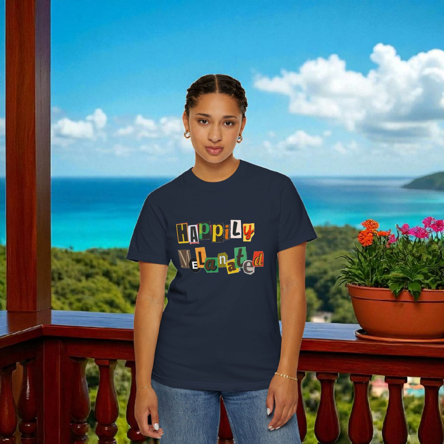 Handcrafted Jamaican Flag Art Graphic Tee, Unisex Garment-Dyed T-shirt