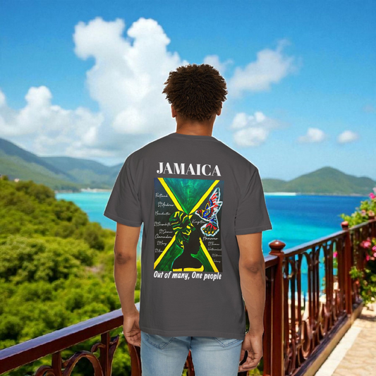 Handcrafted Jamaican Flag Art Graphic Tee, Unisex Garment-Dyed T-shirt