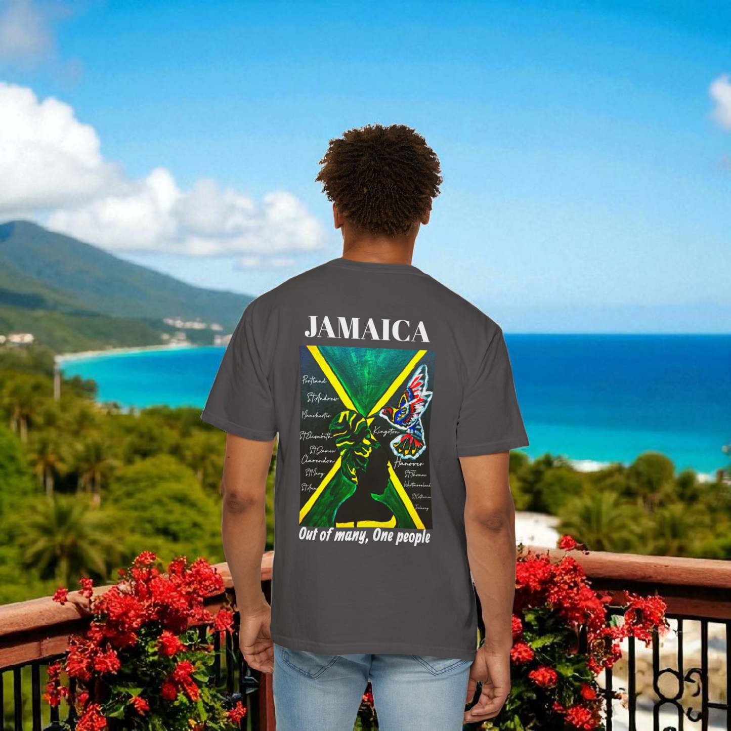 Handcrafted Jamaican Flag Art Graphic Tee, Unisex Garment-Dyed T-shirt