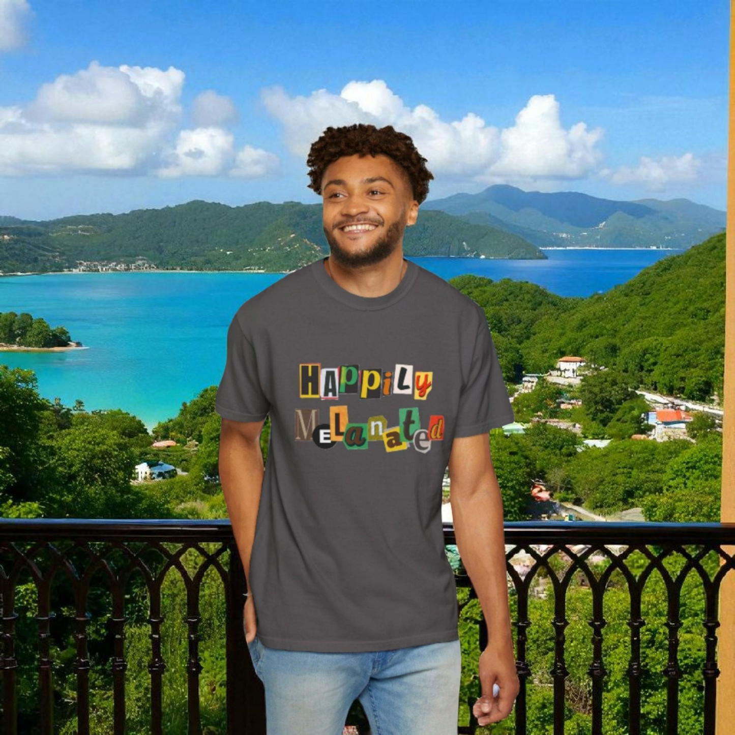 Handcrafted Jamaican Flag Art Graphic Tee, Unisex Garment-Dyed T-shirt