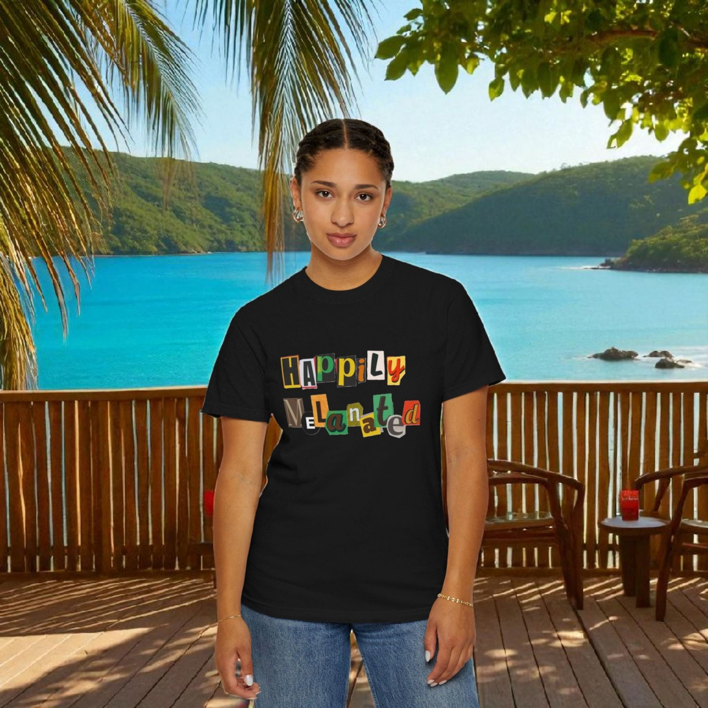 Handcrafted Jamaican Flag Art Graphic Tee, Unisex Garment-Dyed T-shirt