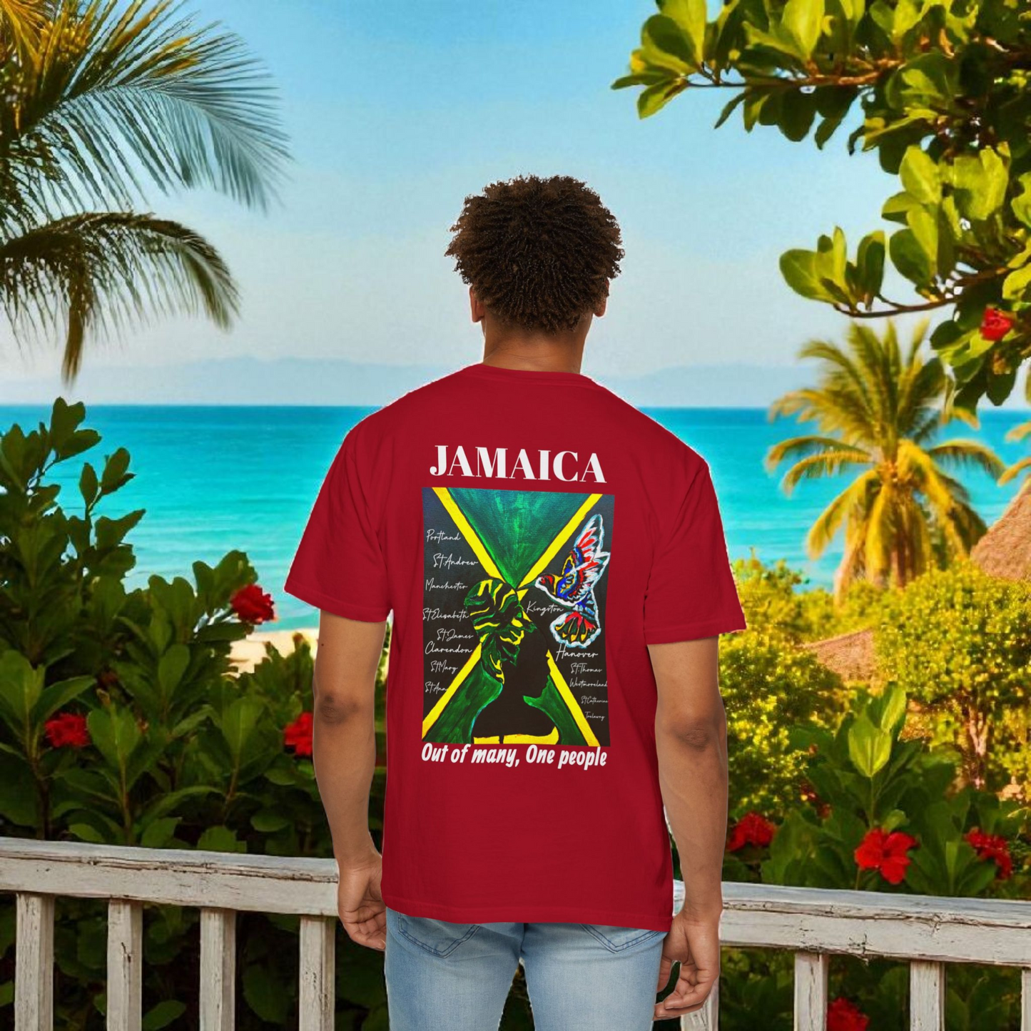 Handcrafted Jamaican Flag Art Graphic Tee, Unisex Garment-Dyed T-shirt