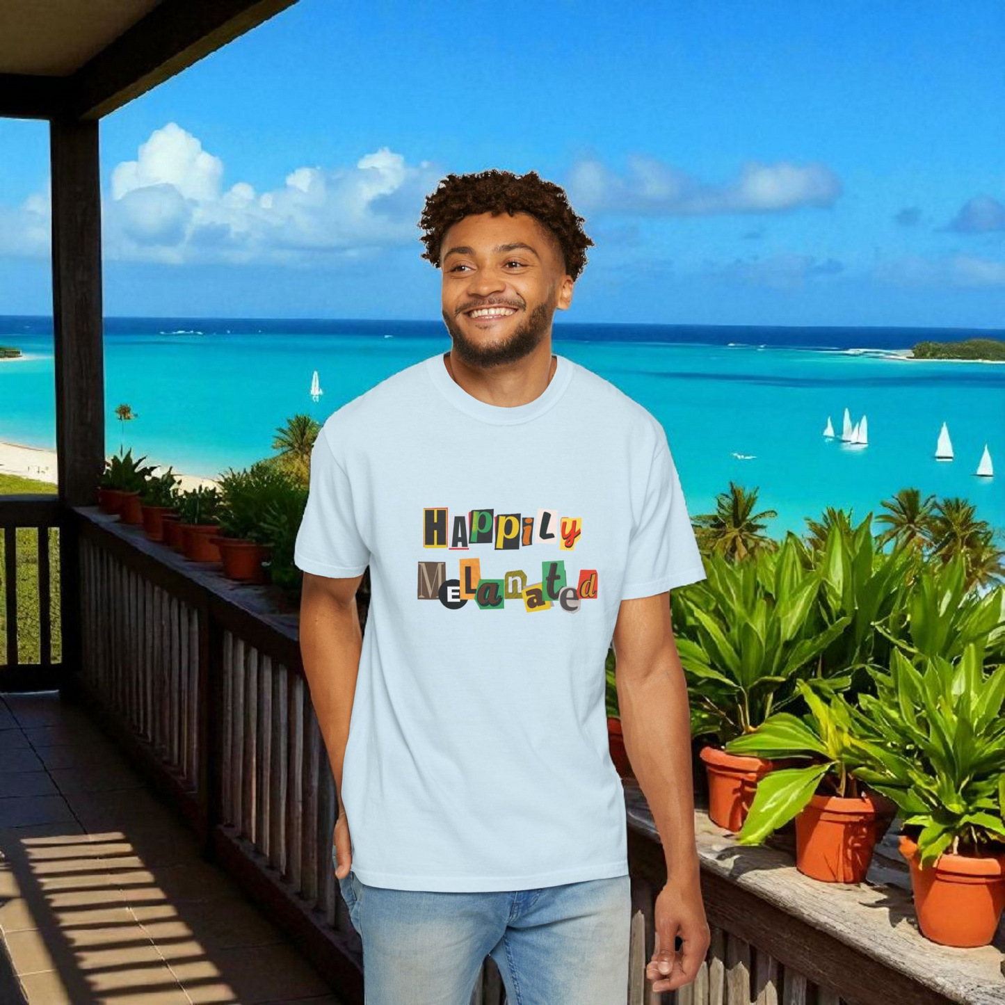 Handcrafted Jamaican Flag Art Graphic Tee, Unisex Garment-Dyed T-shirt