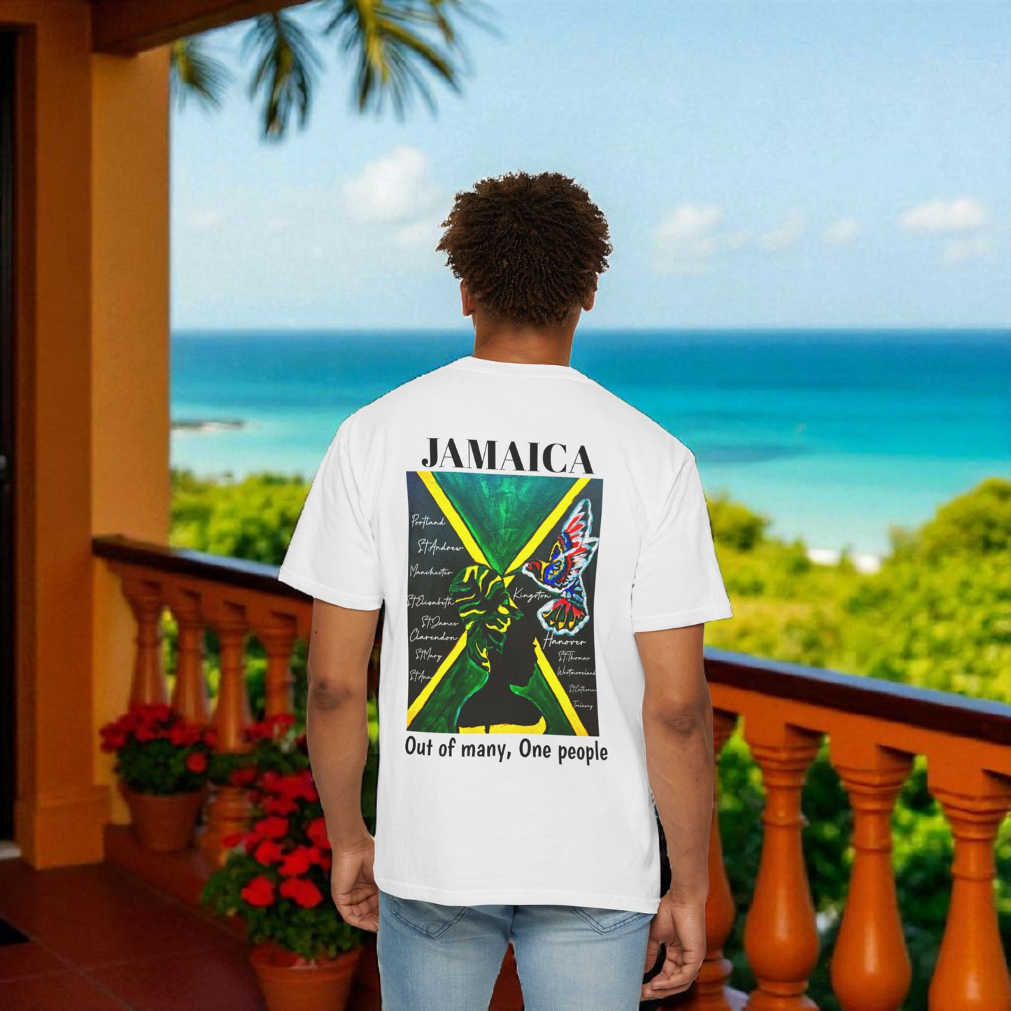 Handcrafted Jamaican Flag Art Graphic Tee, Unisex Garment-Dyed T-shirt