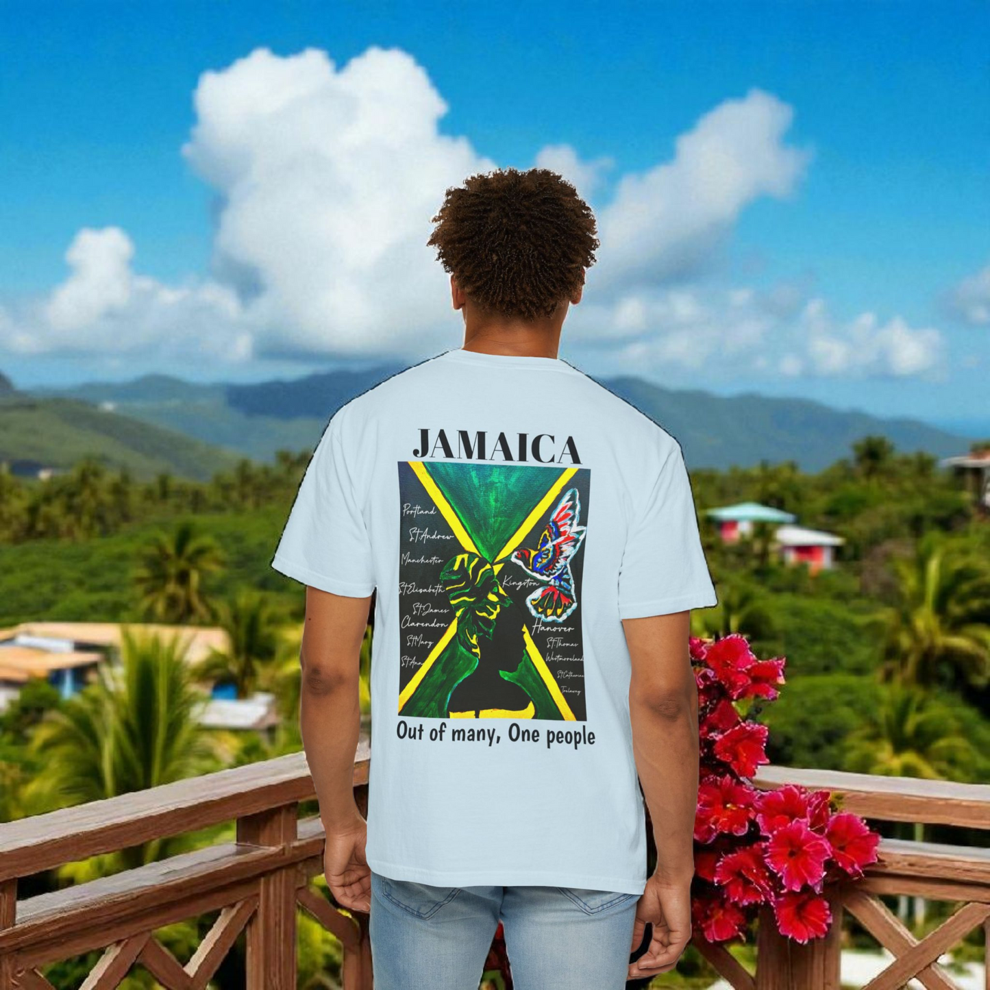 Handcrafted Jamaican Flag Art Graphic Tee, Unisex Garment-Dyed T-shirt
