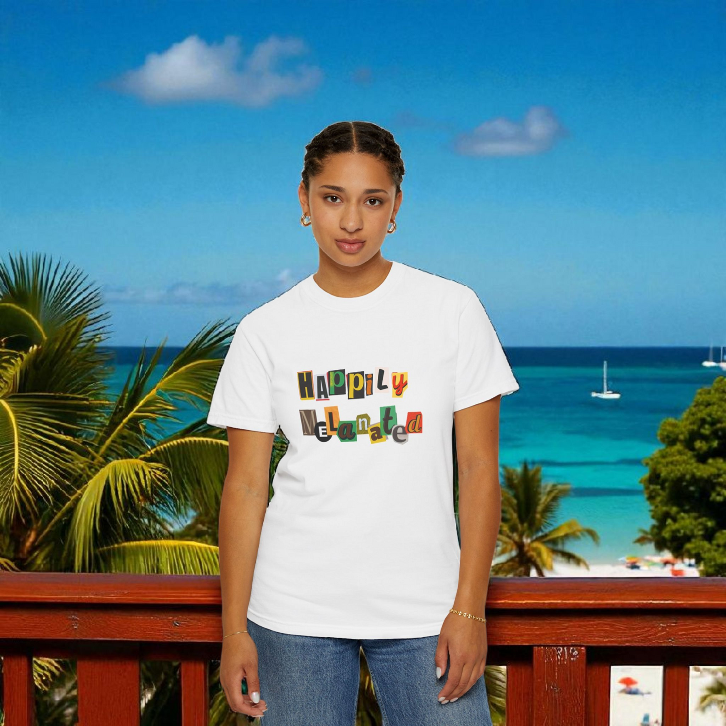 Handcrafted Jamaican Flag Art Graphic Tee, Unisex Garment-Dyed T-shirt