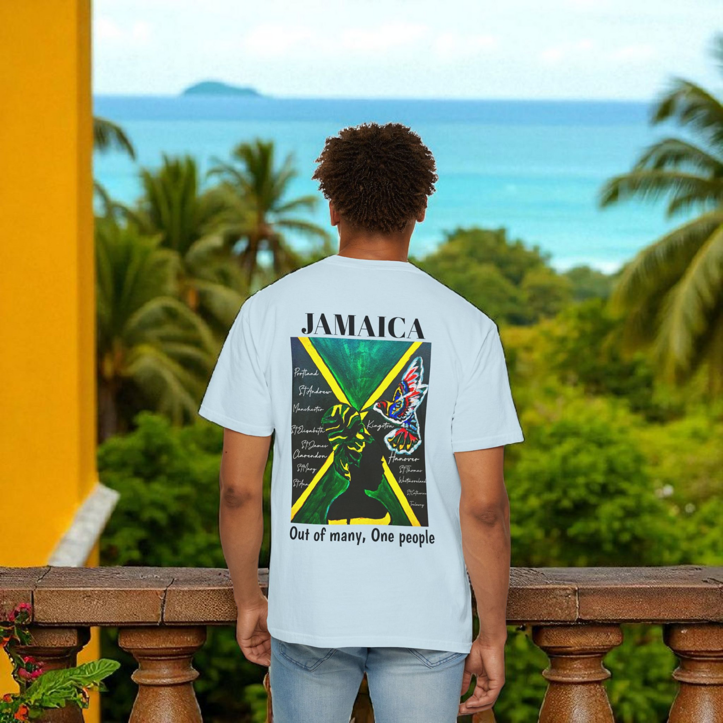 Handcrafted Jamaican Flag Art Graphic Tee, Unisex Garment-Dyed T-shirt