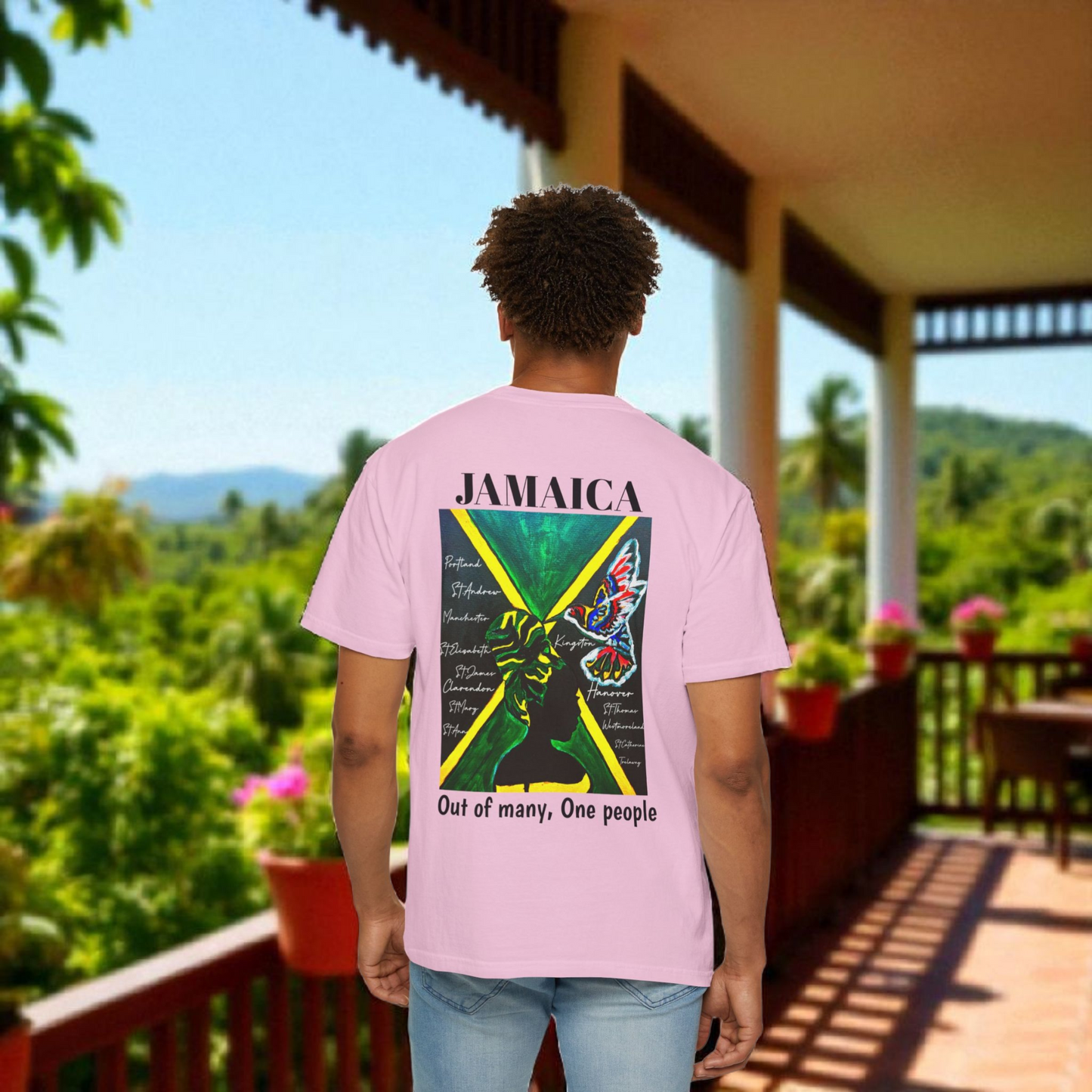 Handcrafted Jamaican Flag Art Graphic Tee, Unisex Garment-Dyed T-shirt