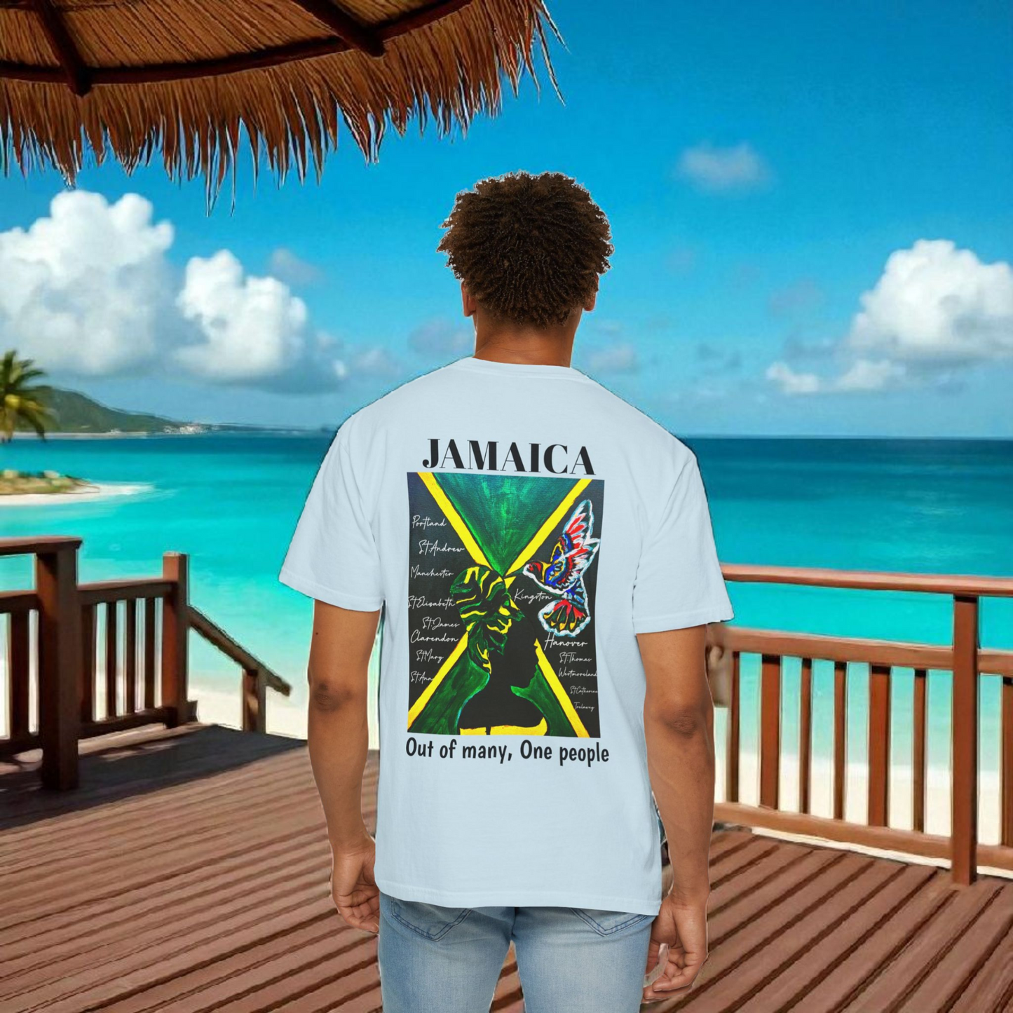 Handcrafted Jamaican Flag Art Graphic Tee, Unisex Garment-Dyed T-shirt