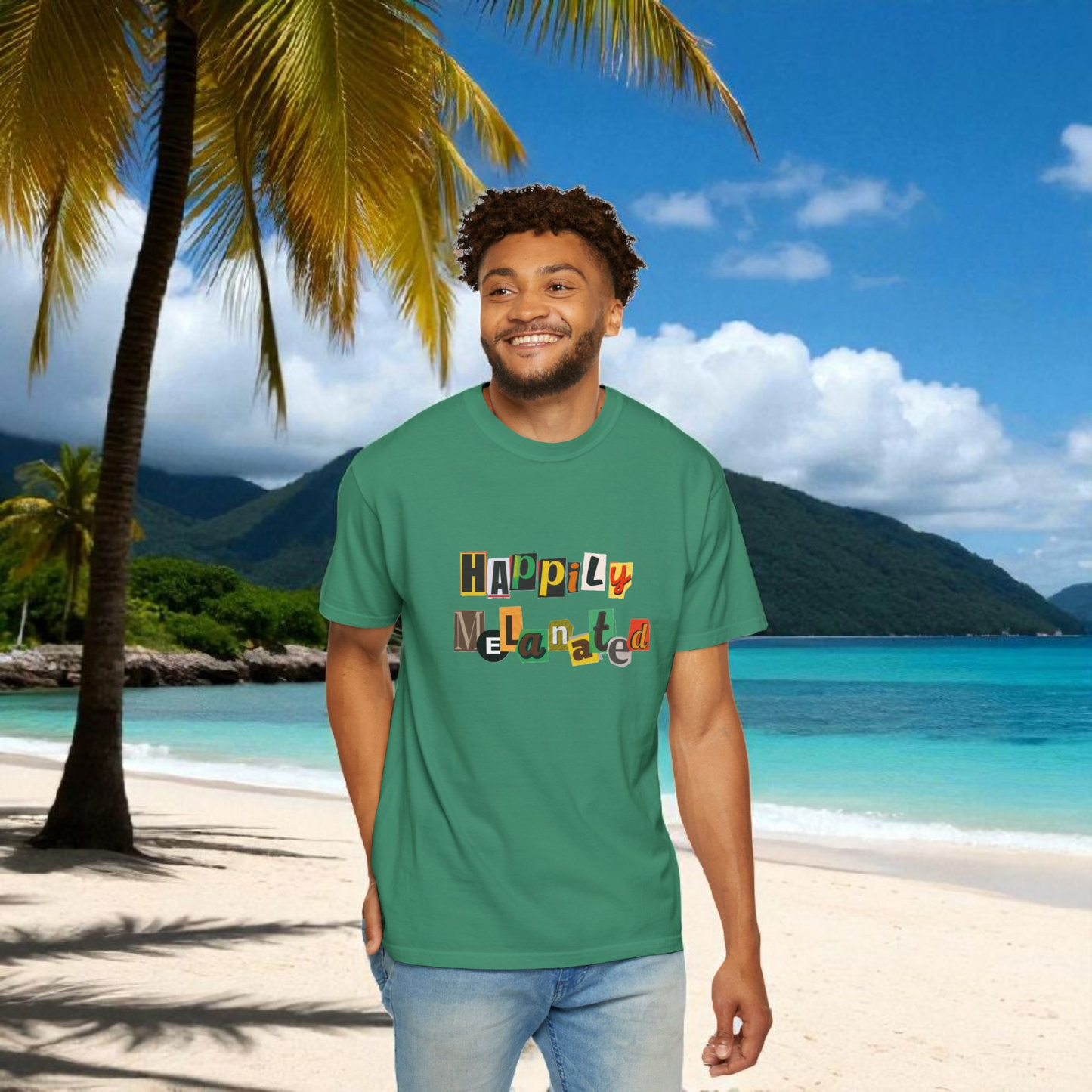 Handcrafted Jamaican Flag Art Graphic Tee, Unisex Garment-Dyed T-shirt