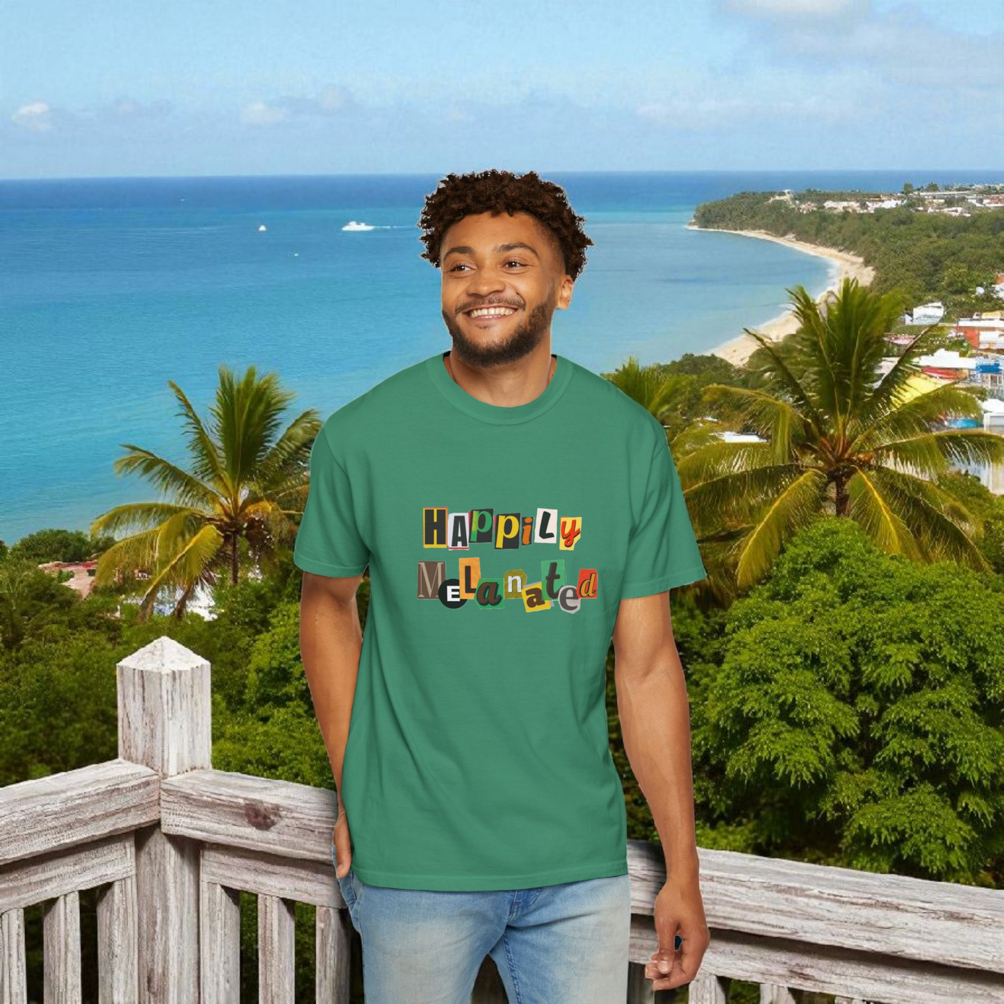 Handcrafted Jamaican Flag Art Graphic Tee, Unisex Garment-Dyed T-shirt