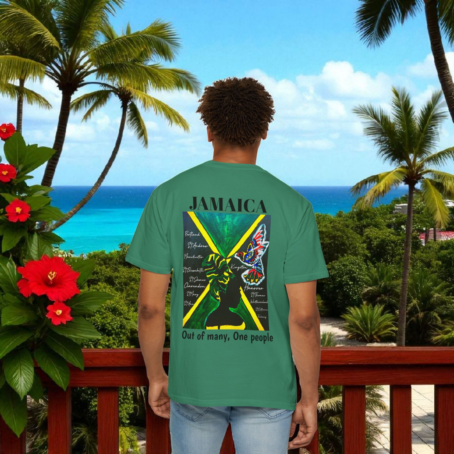 Handcrafted Jamaican Flag Art Graphic Tee, Unisex Garment-Dyed T-shirt