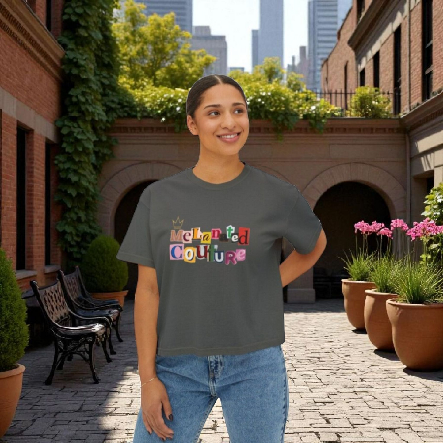 Crowned Black Woman Art Graphic T-Shirt, Afrocentric Women's Boxy Tee