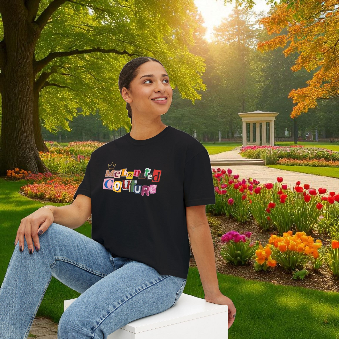 Crowned Black Woman Art Graphic T-Shirt, Afrocentric Women's Boxy Tee