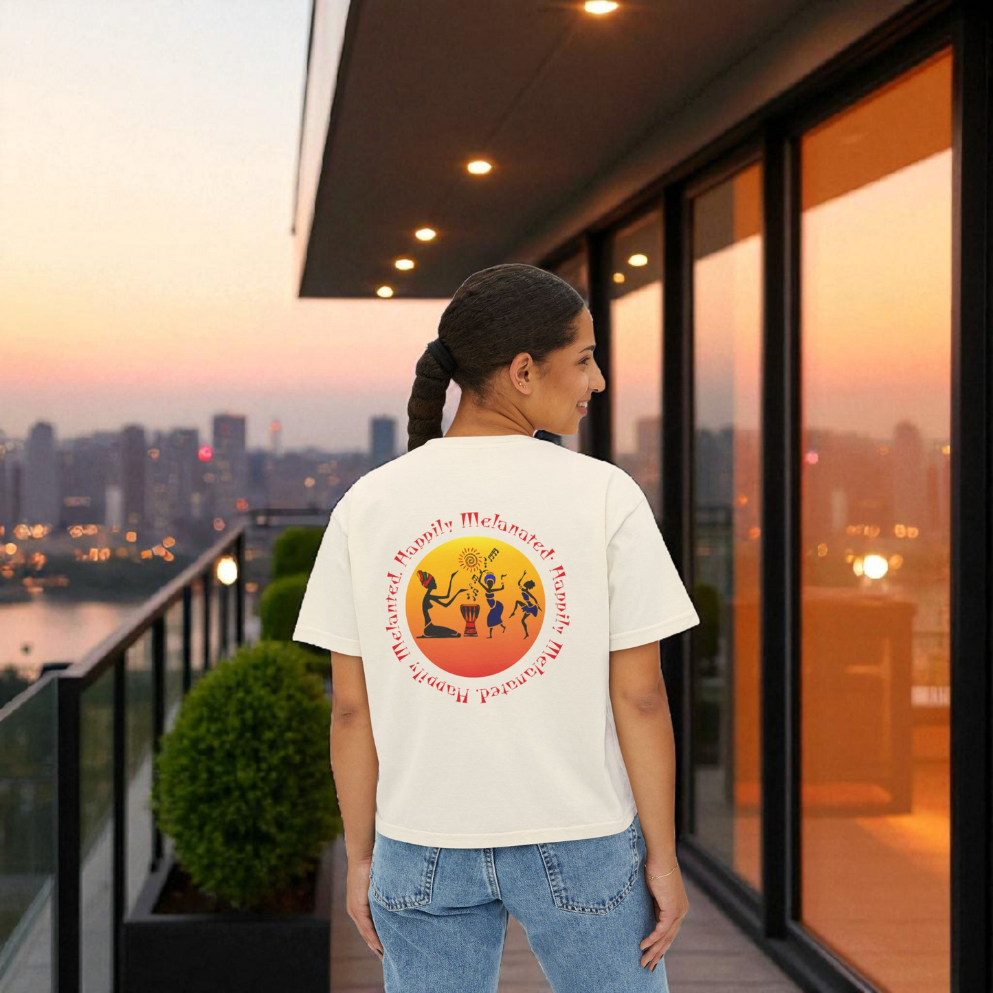 Women's Afrocentric Music Cartoon Graphic Oversized Boxy T-shirt