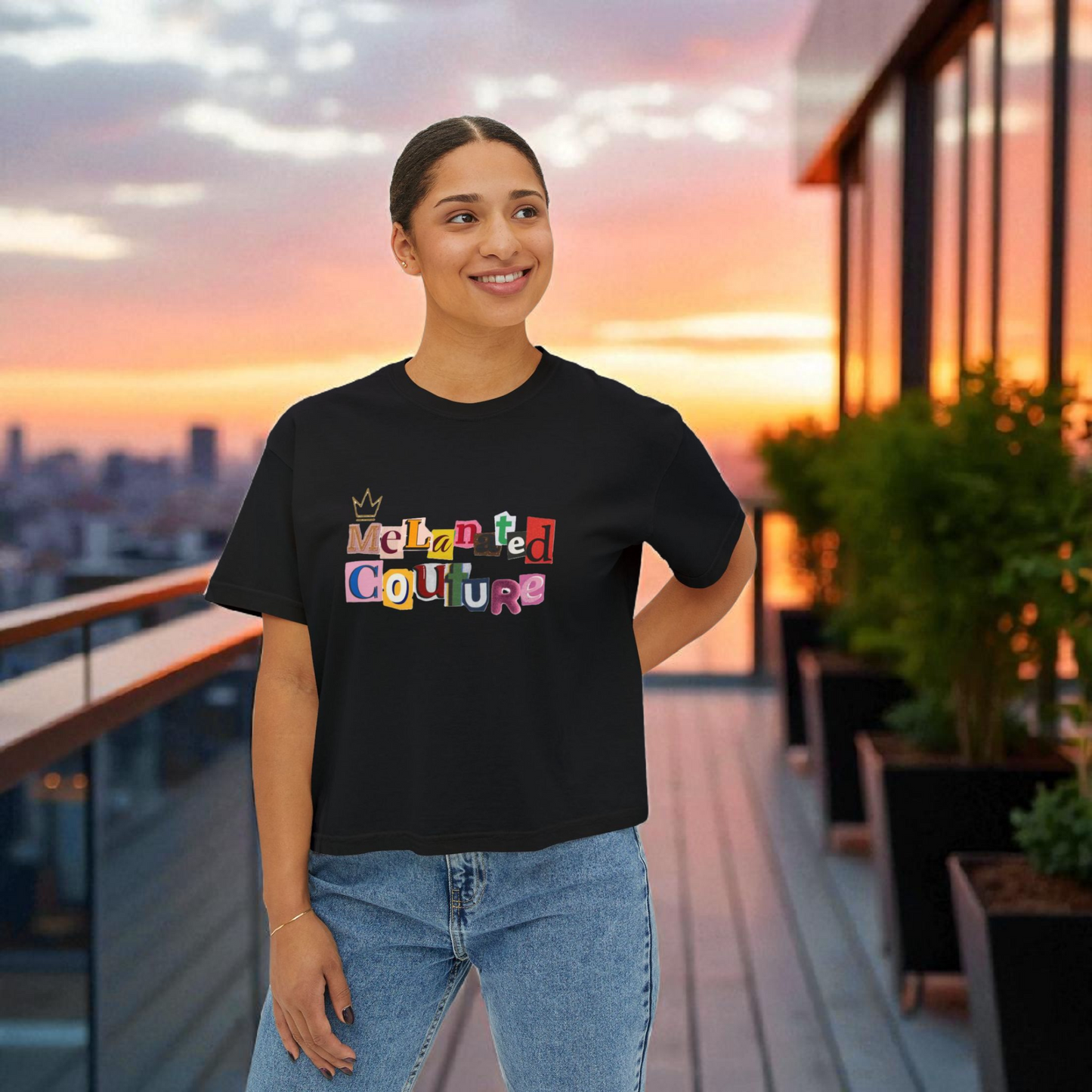 Women's Afrocentric Music Cartoon Graphic Oversized Boxy T-shirt