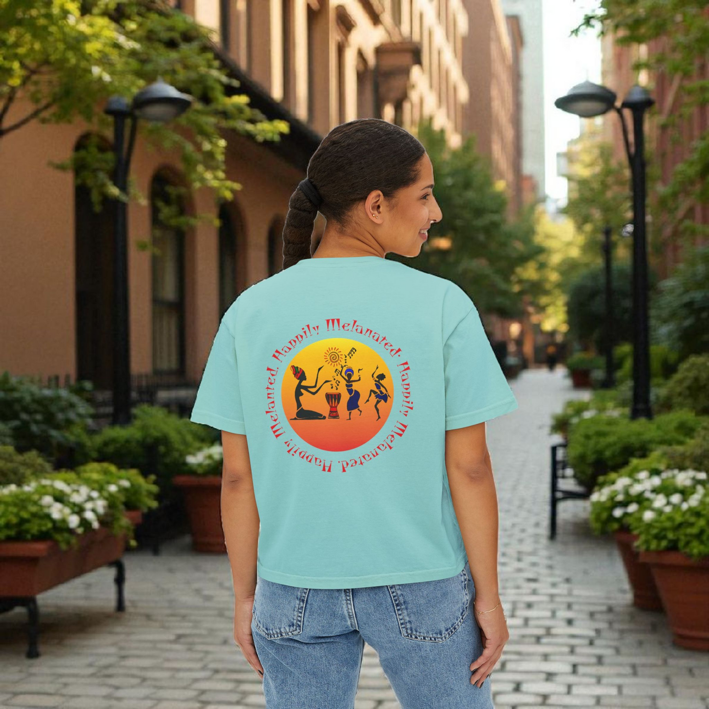 Women's Afrocentric Music Cartoon Graphic Oversized Boxy T-shirt