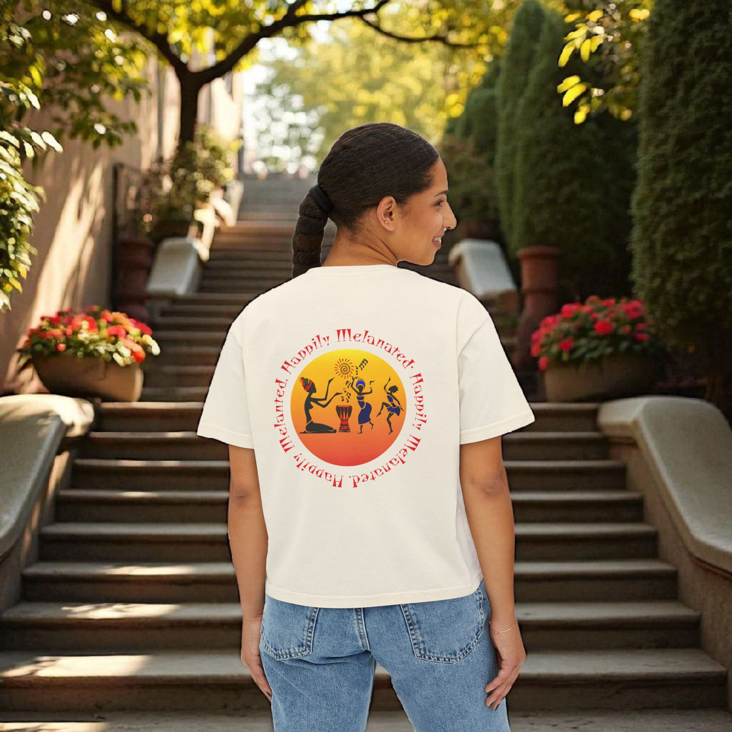 Women's Afrocentric Music Cartoon Graphic Oversized Boxy T-shirt