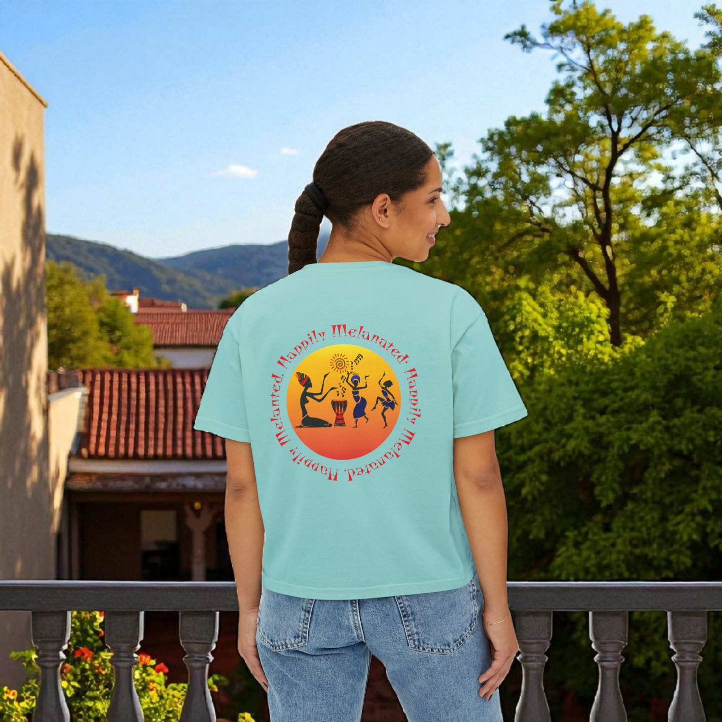 Women's Afrocentric Music Cartoon Graphic Oversized Boxy T-shirt