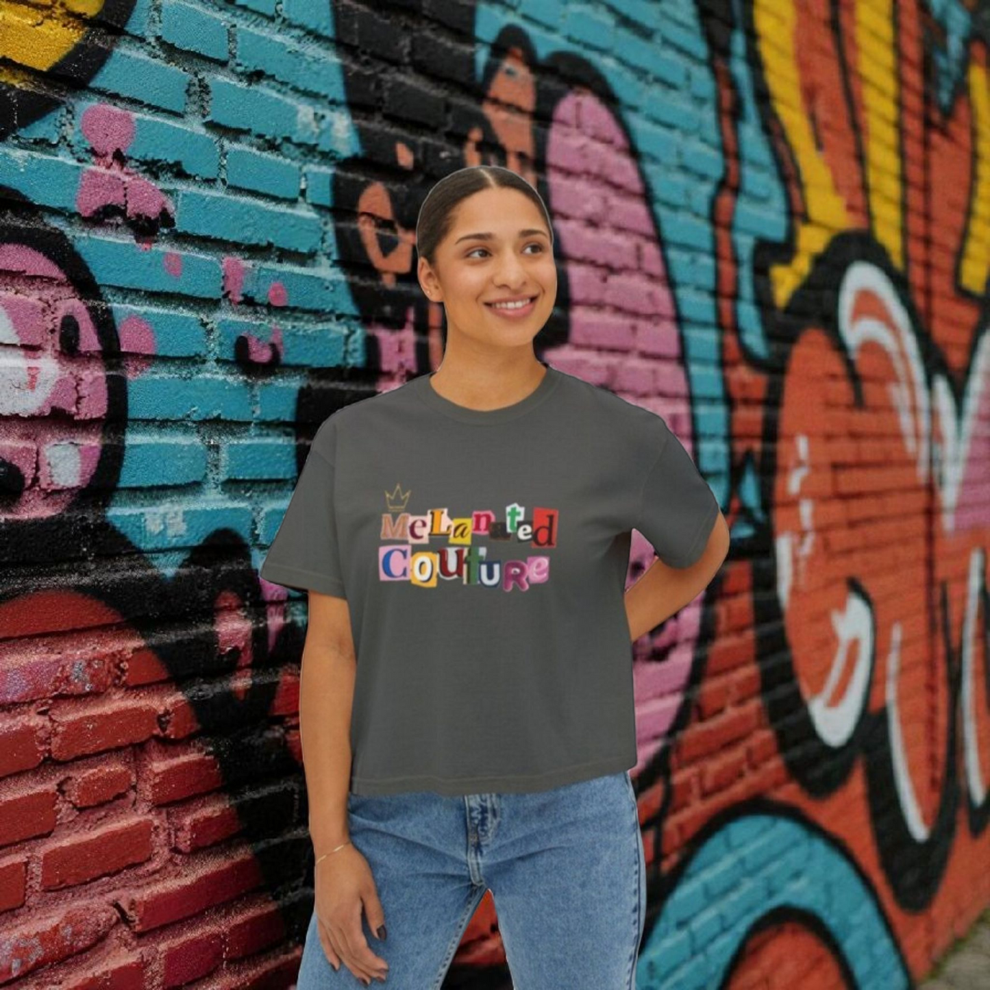 Women's Afrocentric Music Cartoon Graphic Oversized Boxy T-shirt