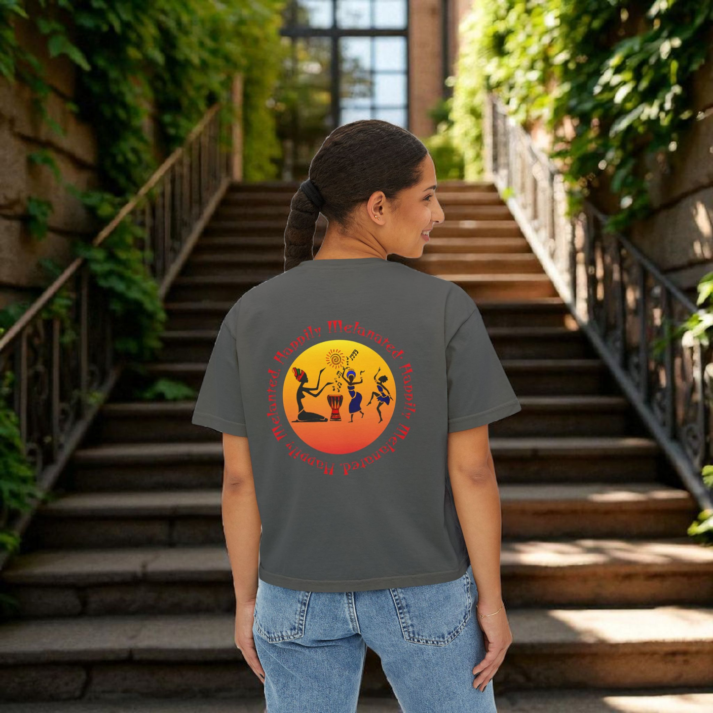 Women's Afrocentric Music Cartoon Graphic Oversized Boxy T-shirt