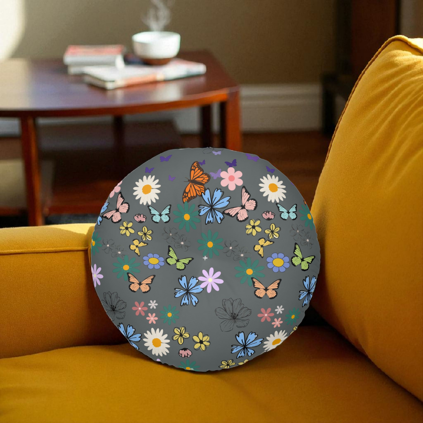 Floral Tufted Floor Pillow - Round Cushion for Cozy Decor